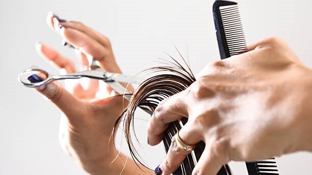 cutting hair at home blonde bangs