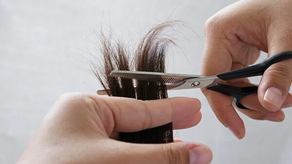 cutting hair at home blonde bangs