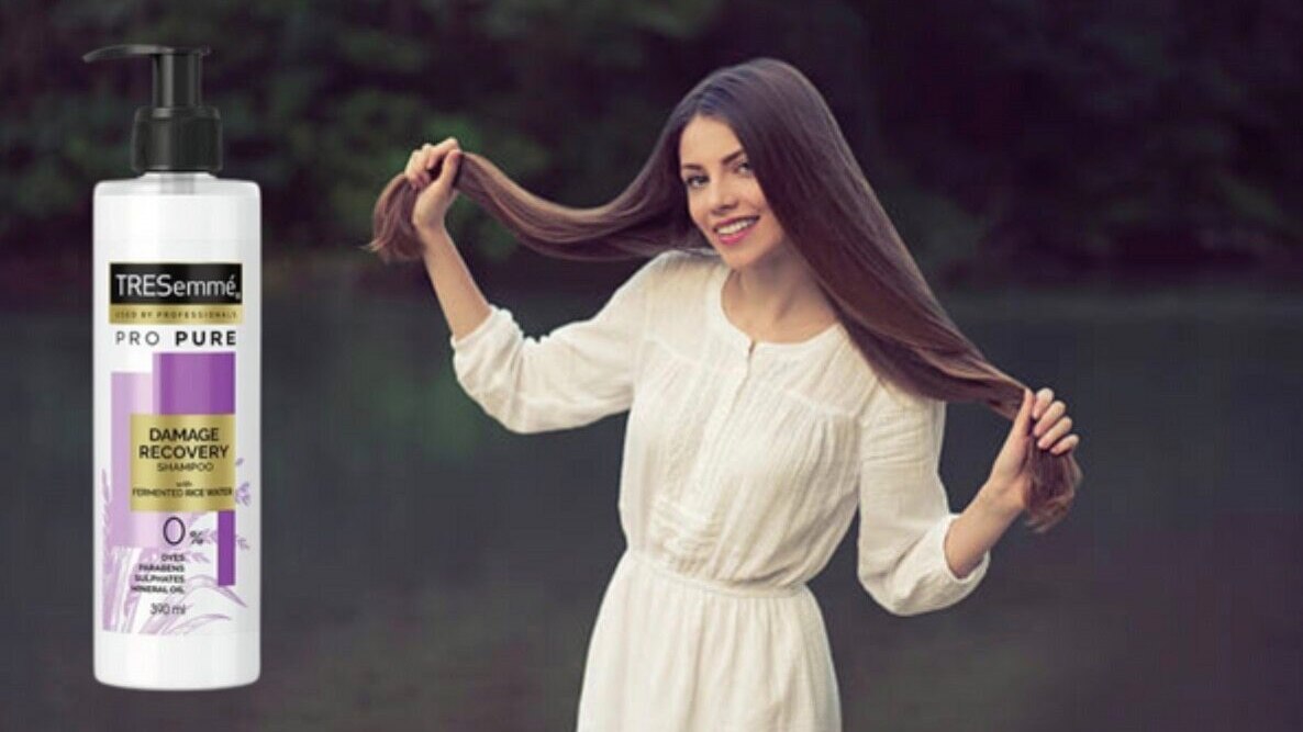 chemical free shampoo long brown curly hair woman