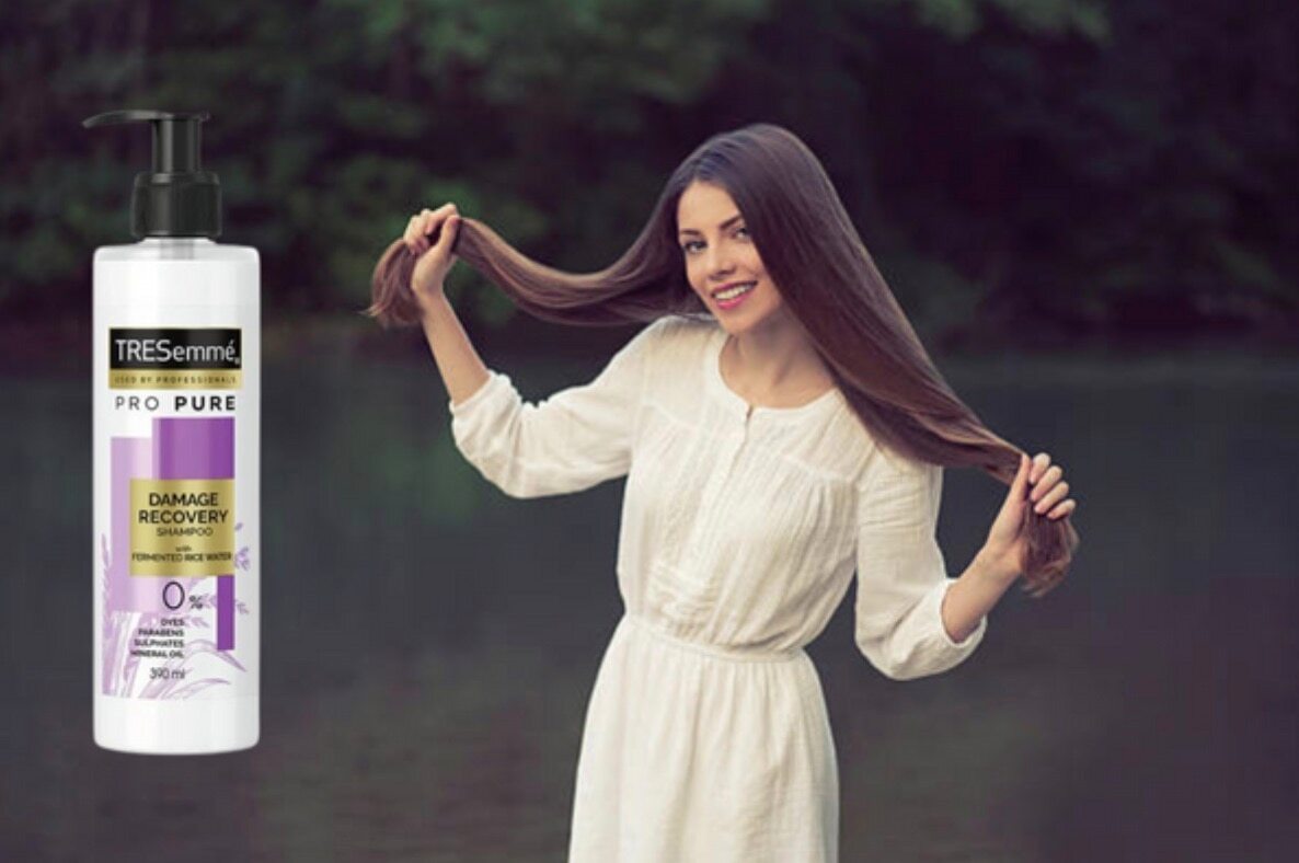 chemical free shampoo long brown curly hair woman