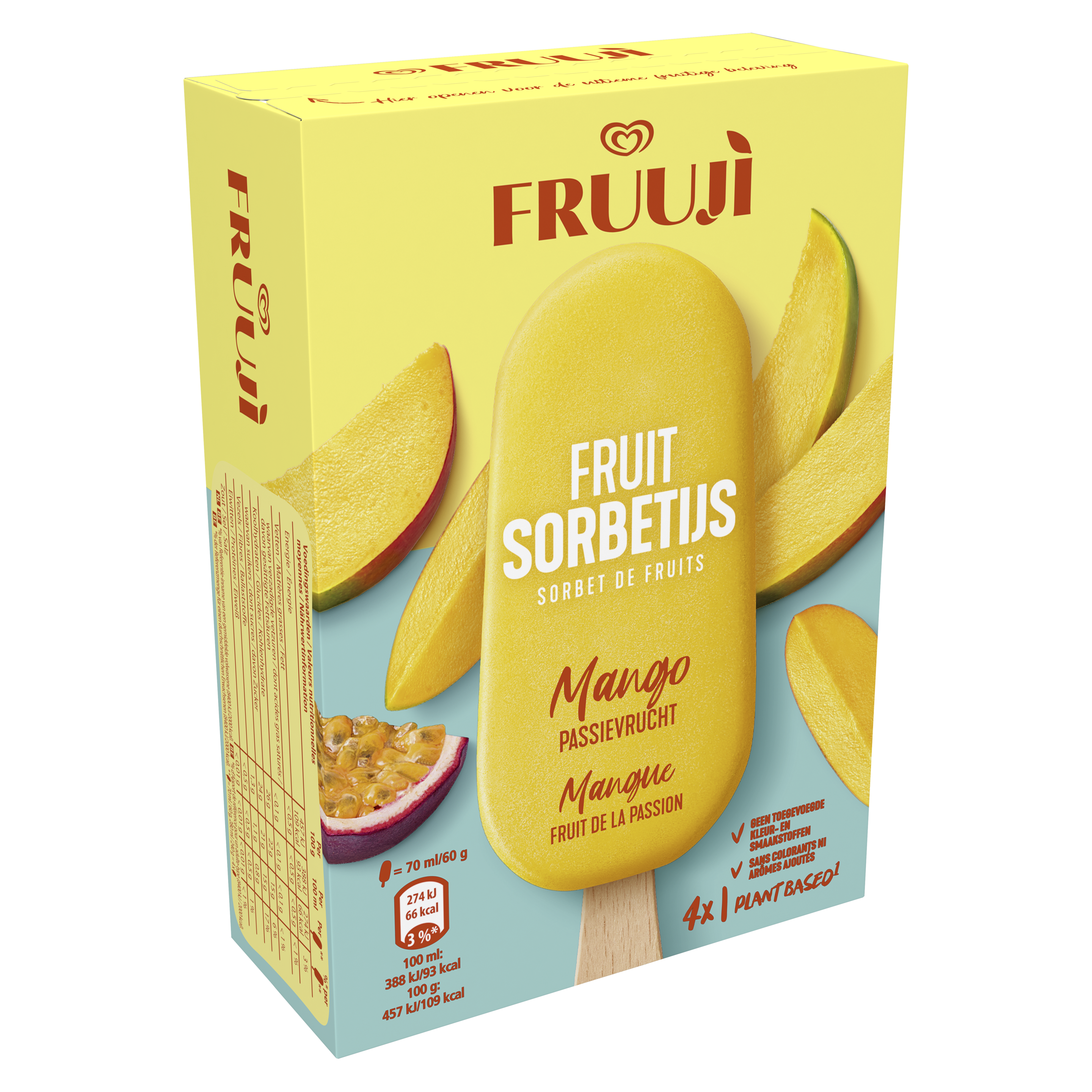 Ola Fruuji sorbetijs mango passievrucht 4 stuks packshot