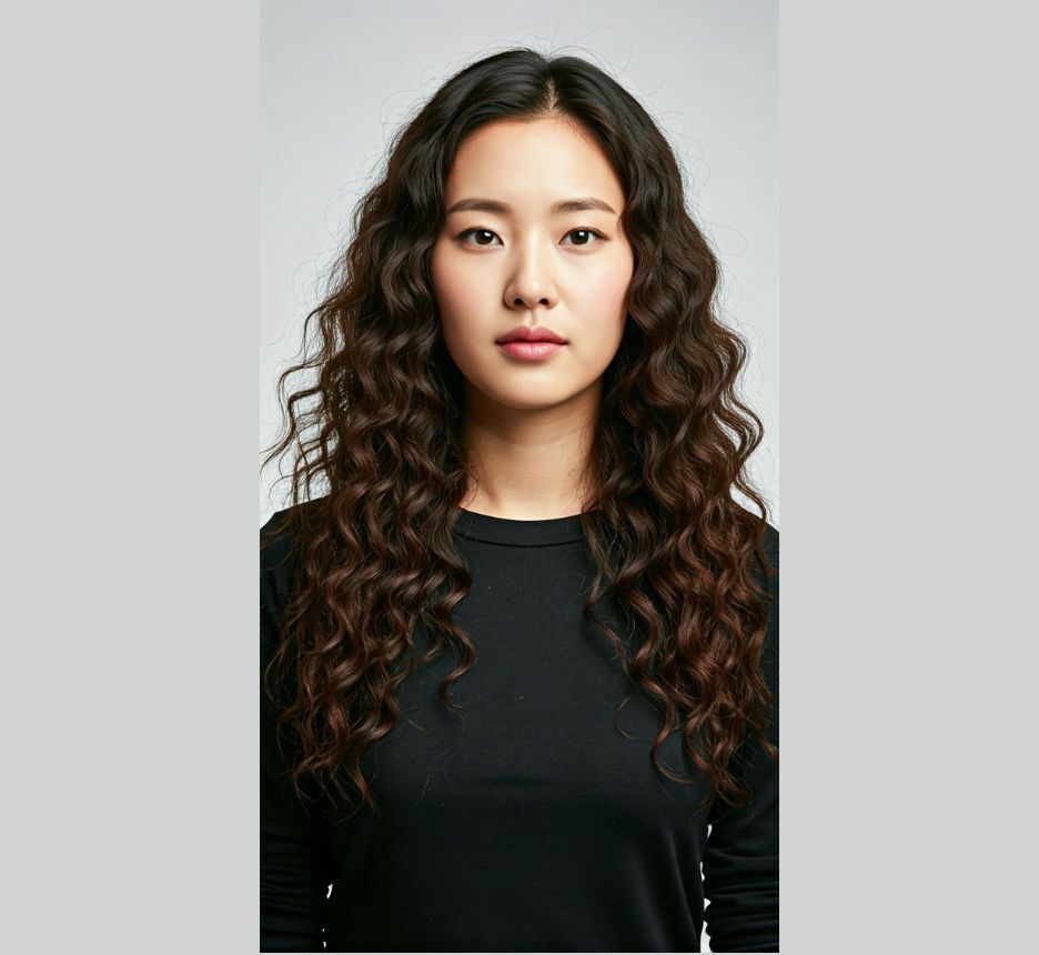 tóc xù tóc xù Hàn Quốc ảnh chân dung cô gái đang nhìn thẳng vào ống kính