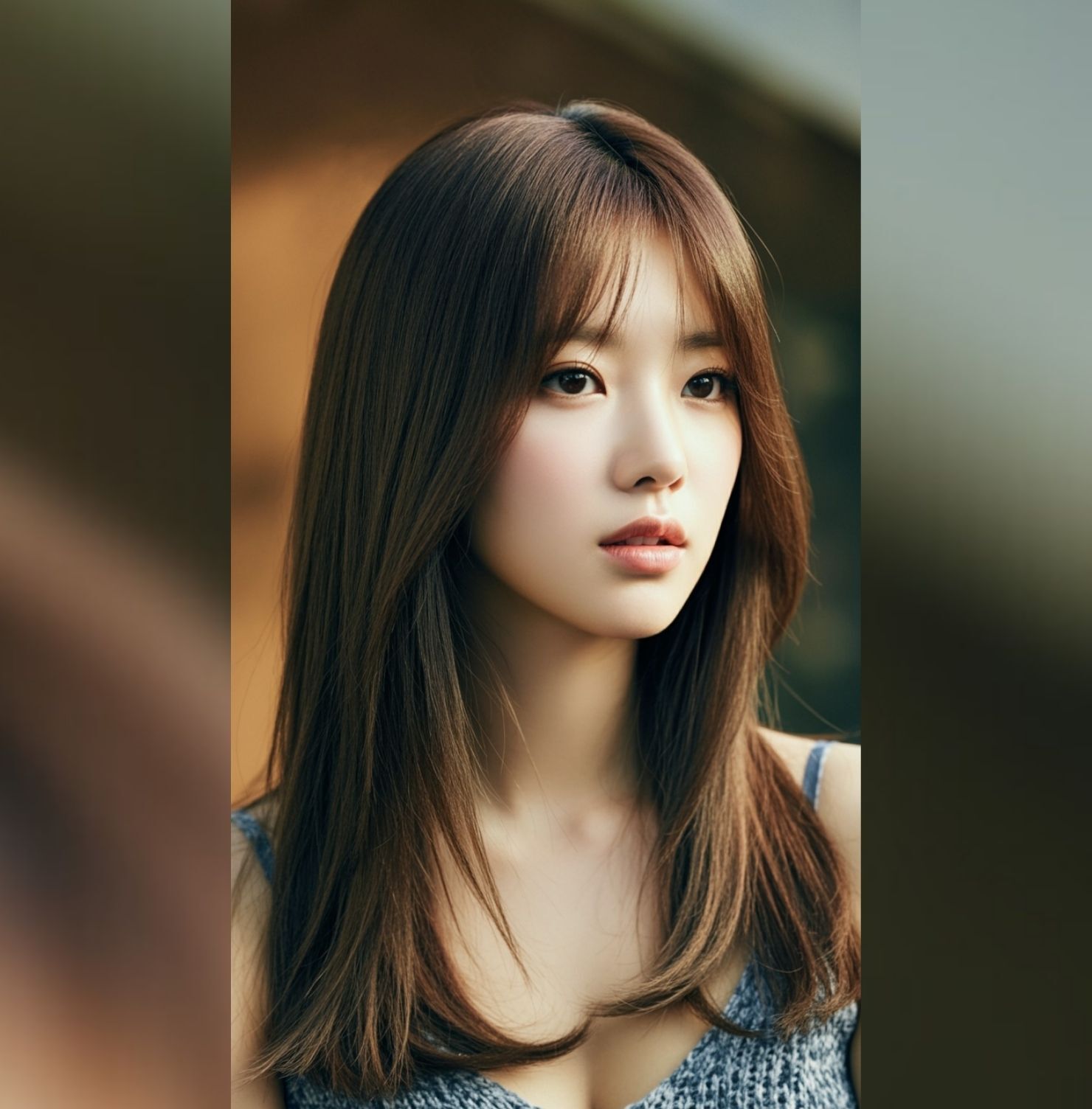 Tóc layer nữ mặt tròn cắt mái thưa