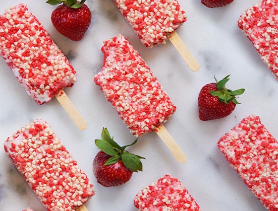 Strawberry shortcake bars with strawberry decorations