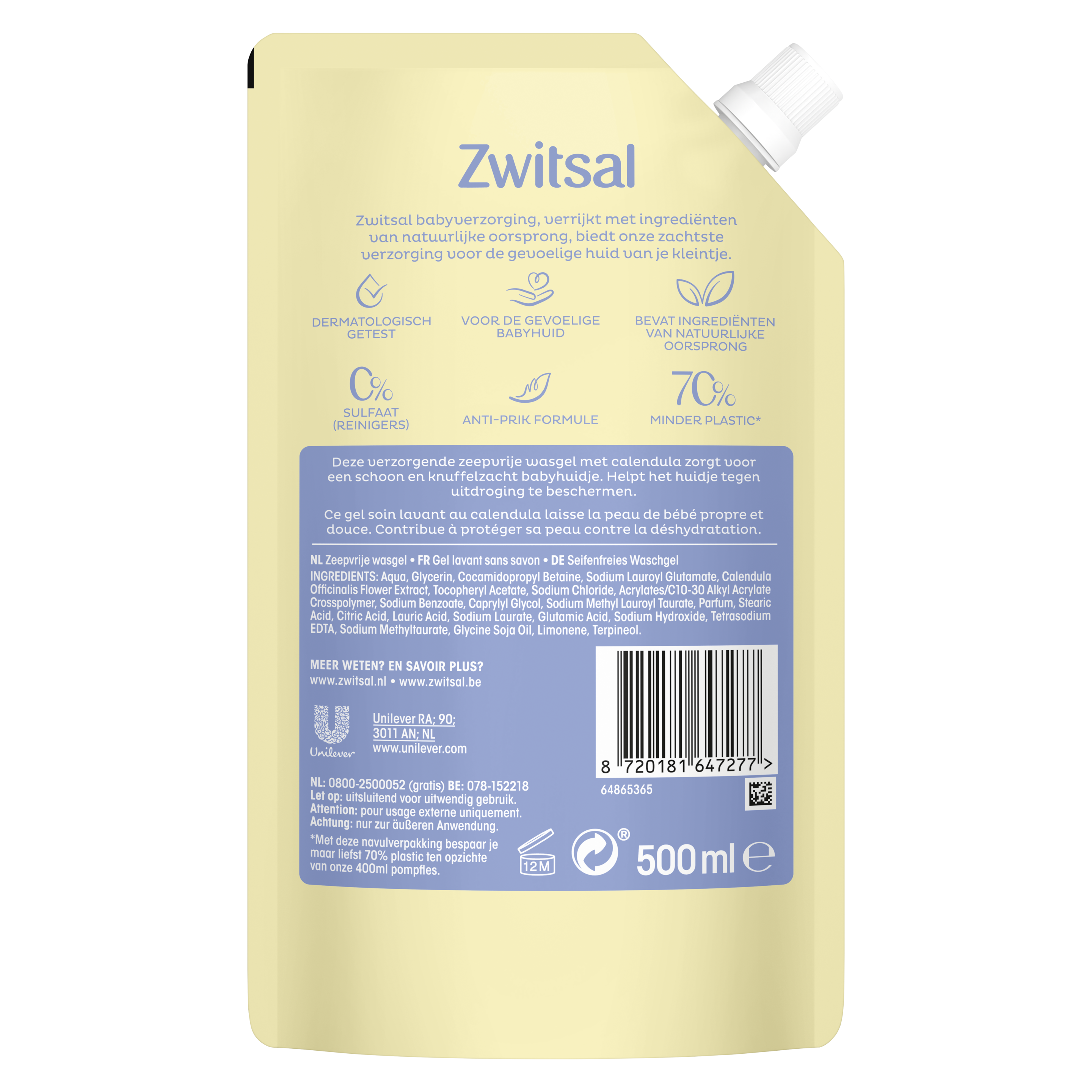 Zeepvrije Wasgel Navulverpakking  500 ml