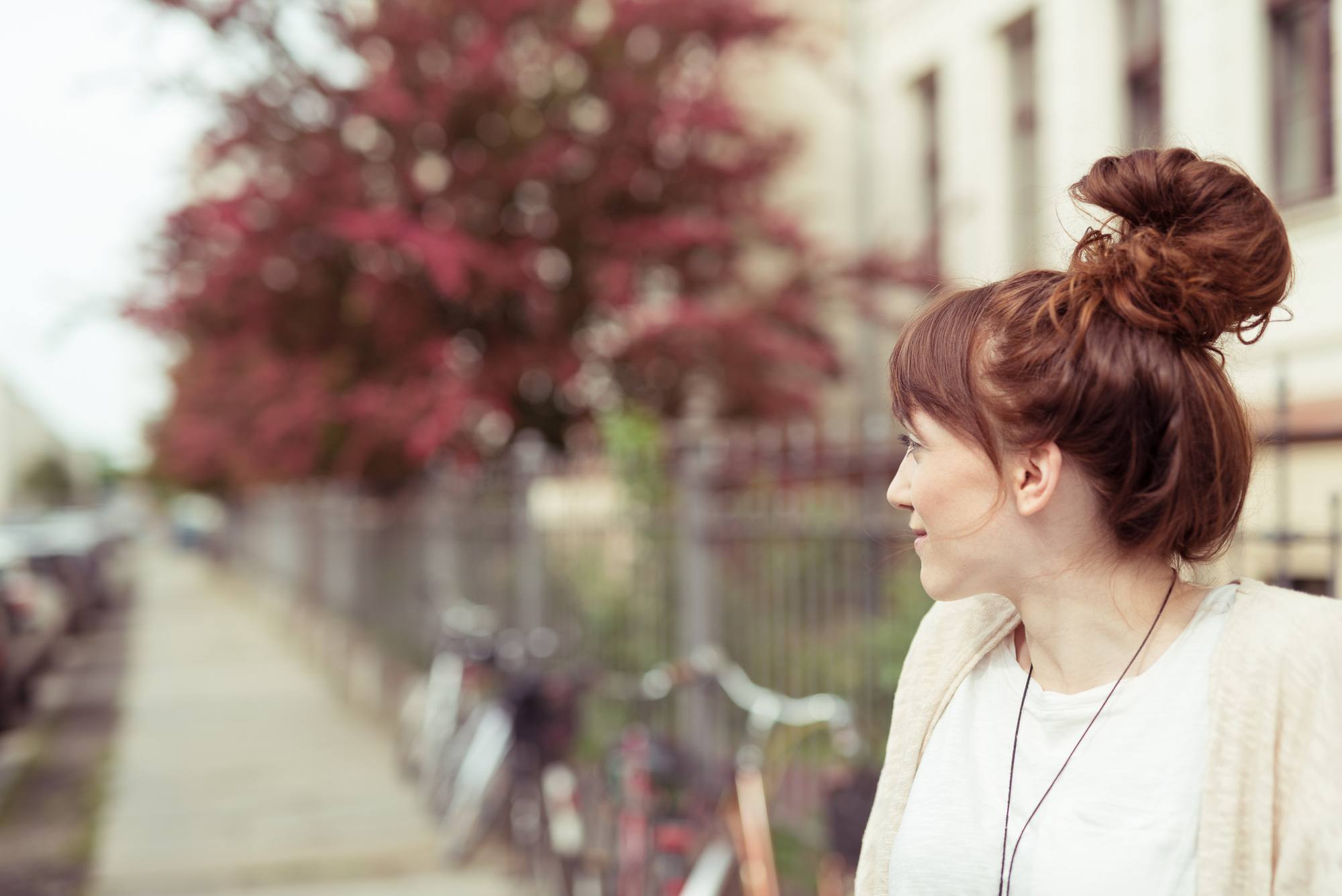 Staycation style: woman wearing a top knot