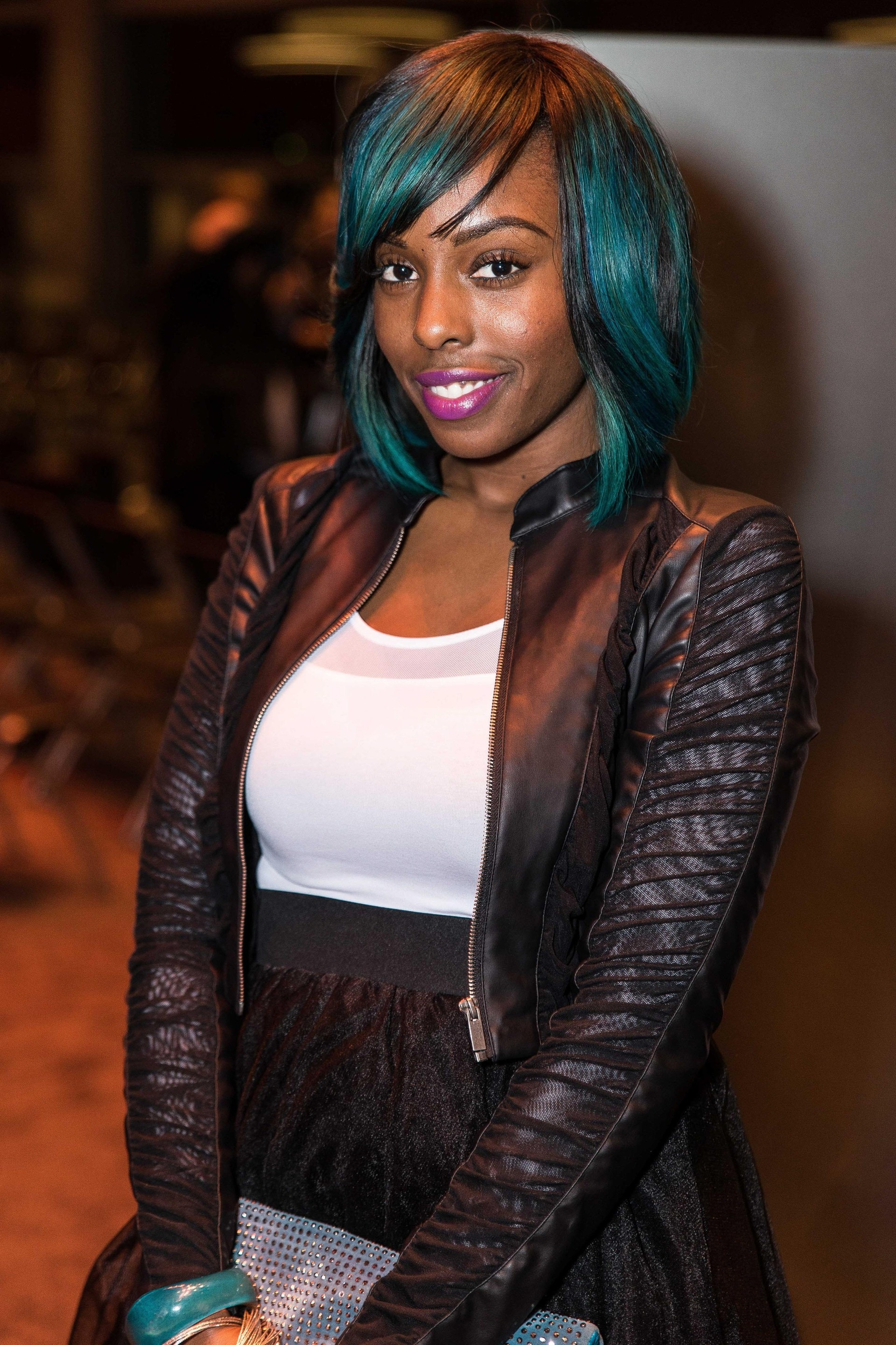 girl with black and blue hair wig weave