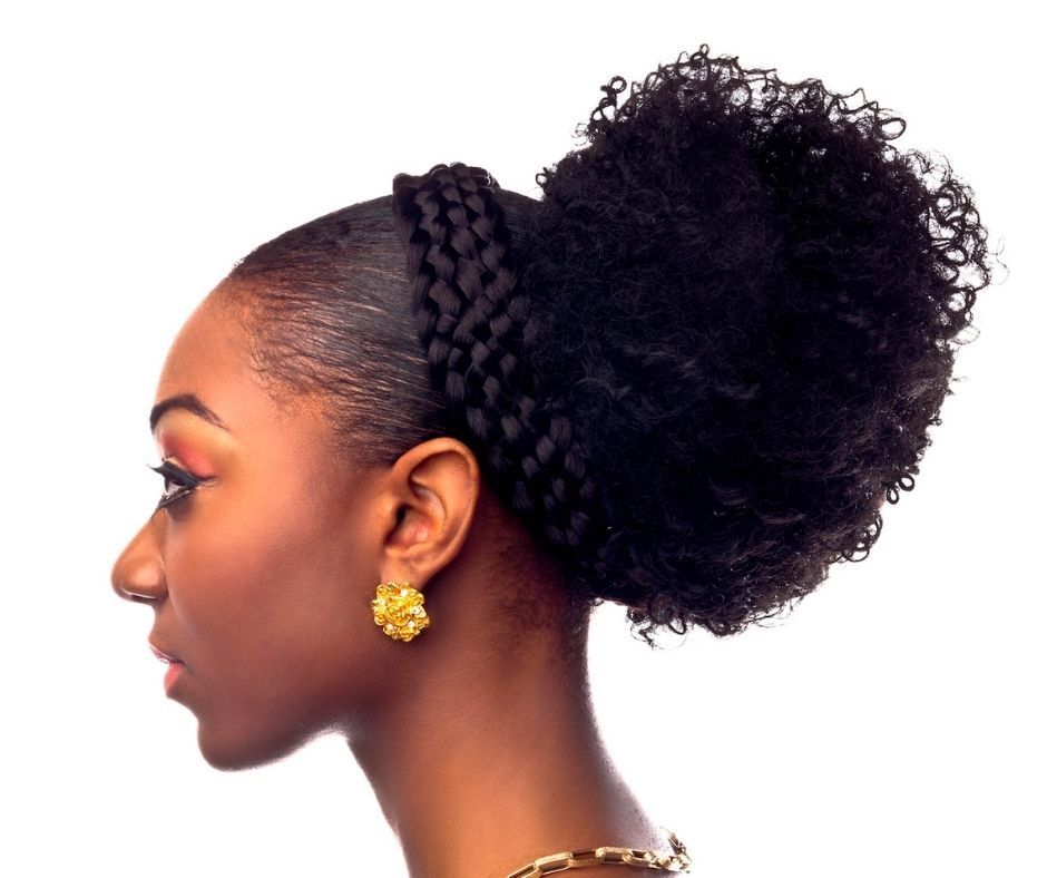 Woman with a braided puff hairstyle