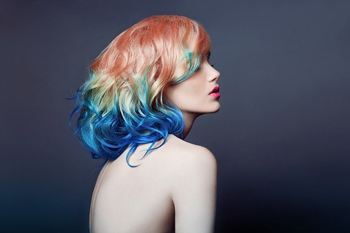 woman with medium length colourful hair