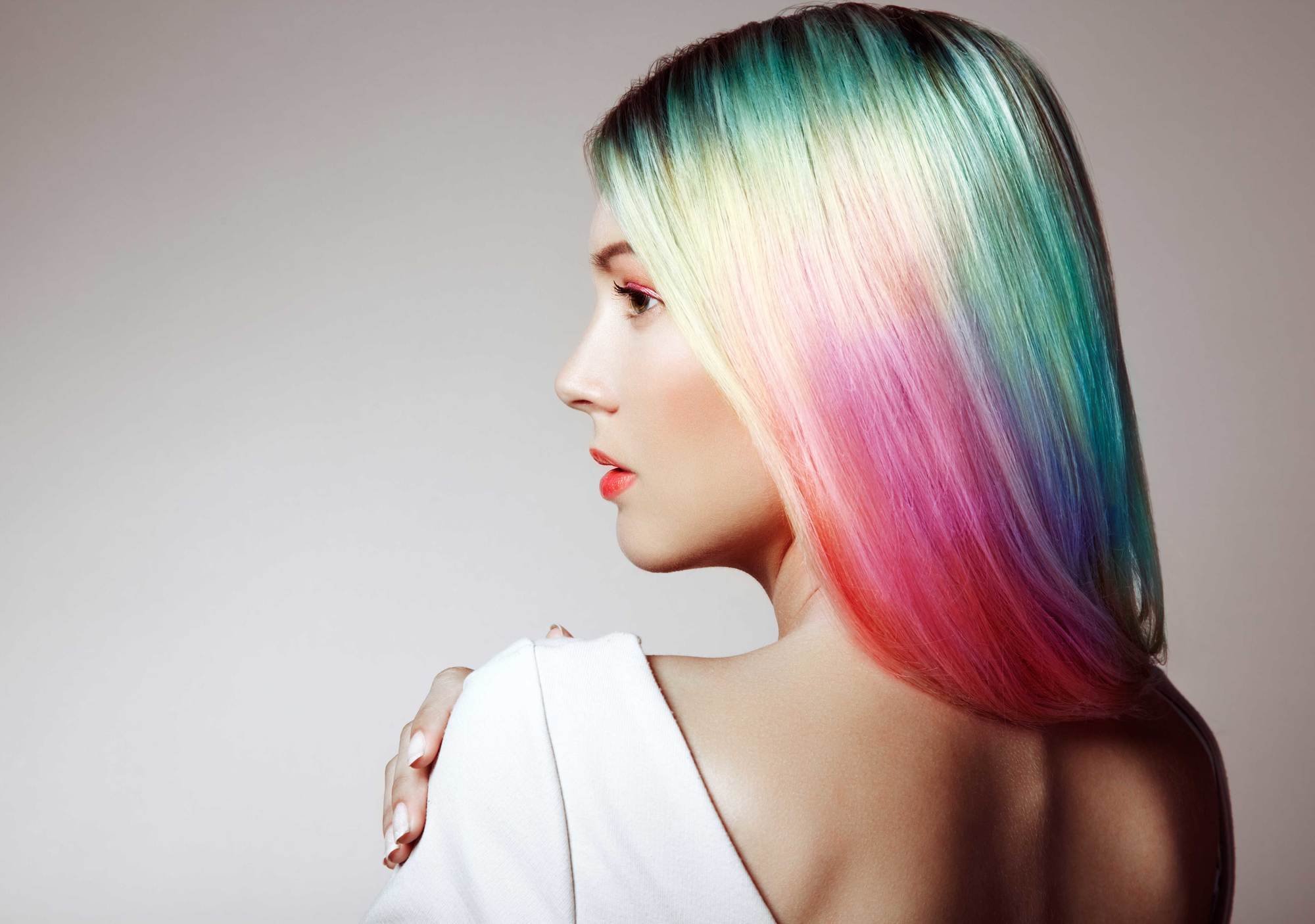 Pride: woman with watercolour rainbow hair