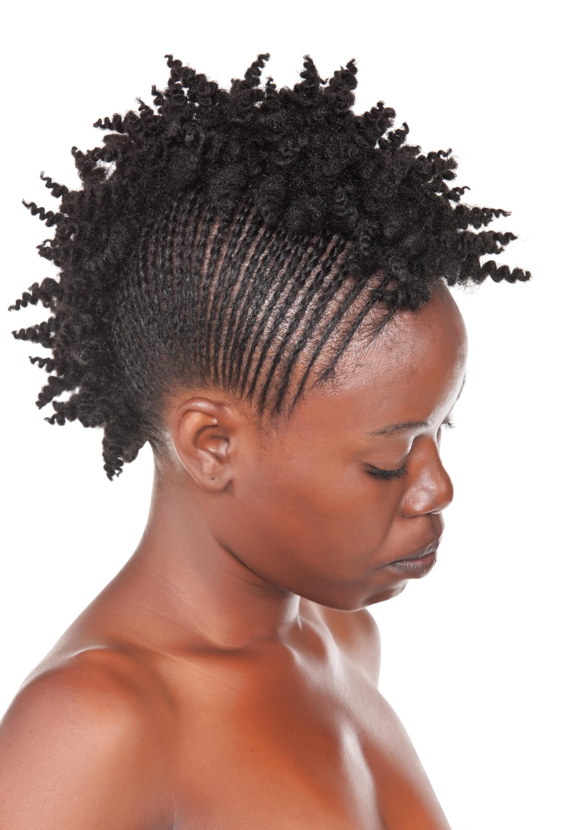woman with mohawk braid cornrows fluffy curls