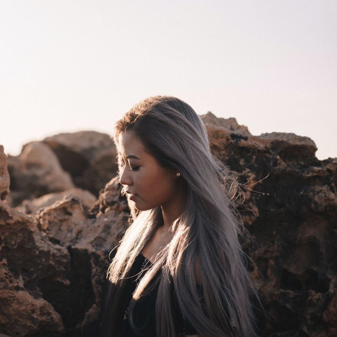 woman with silver hair