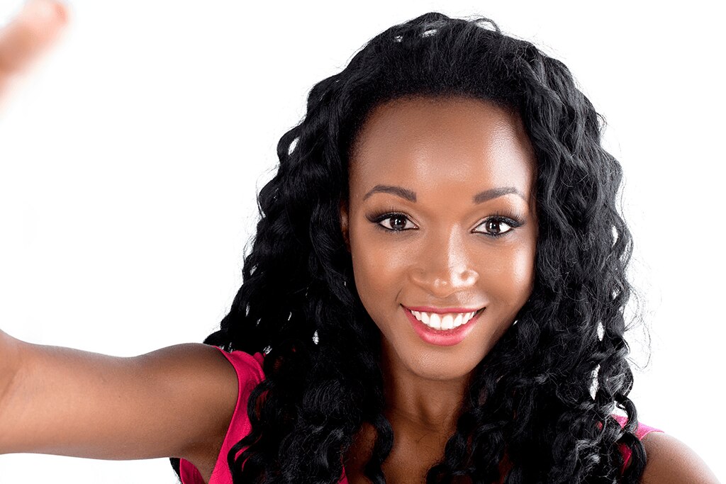 woman with long wavy black hair