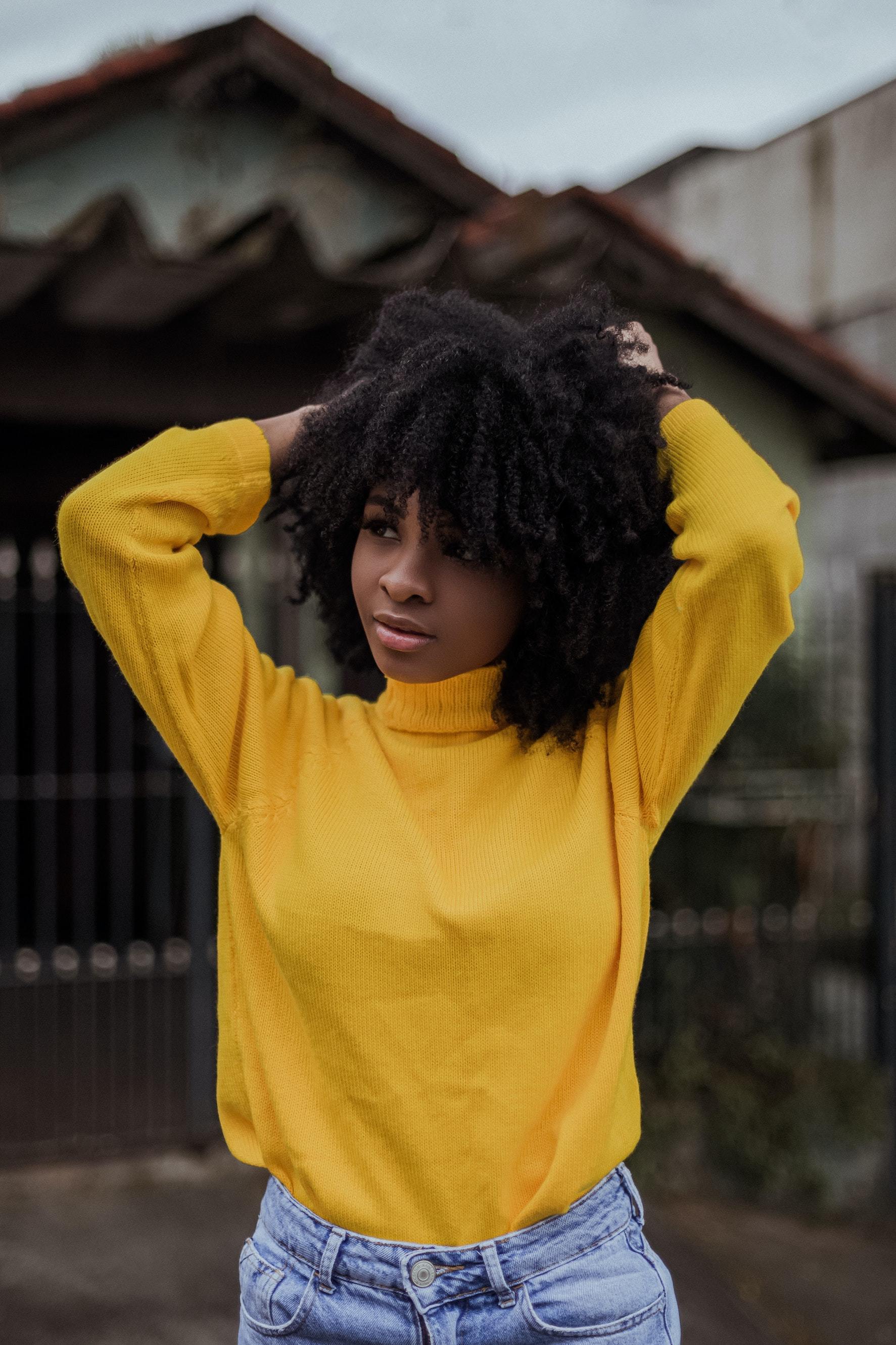 Woman with big curly afro