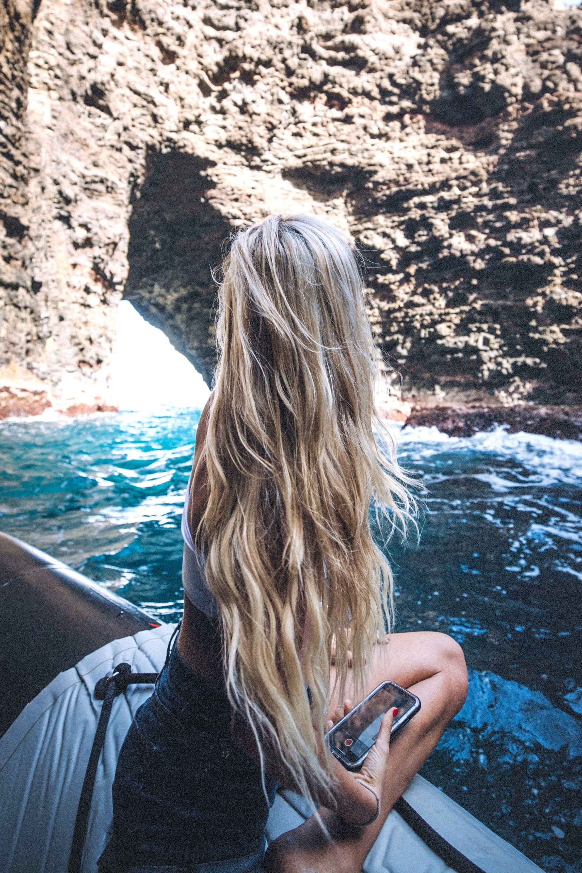 woman with very long blonde hair