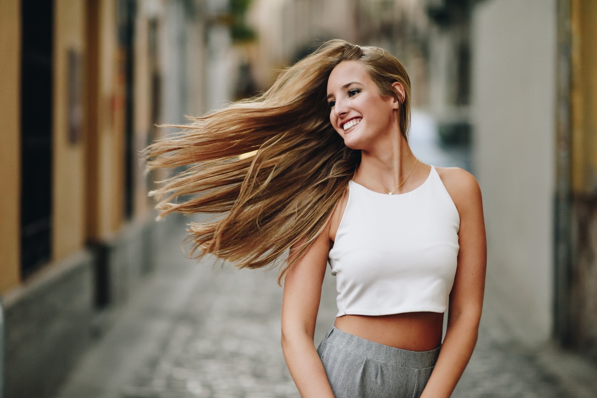 woman with long straight hair