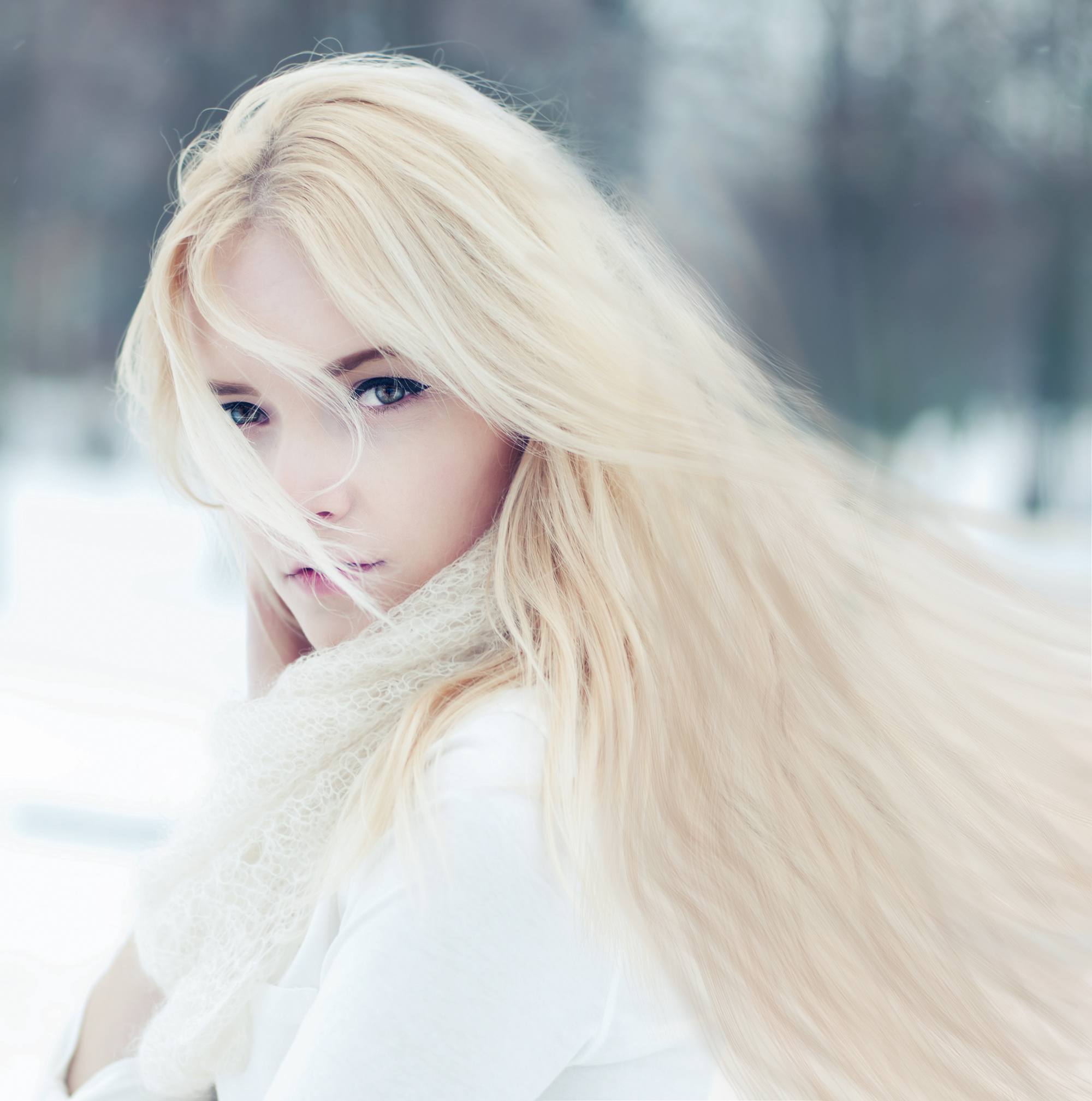 woman with long platinum hair