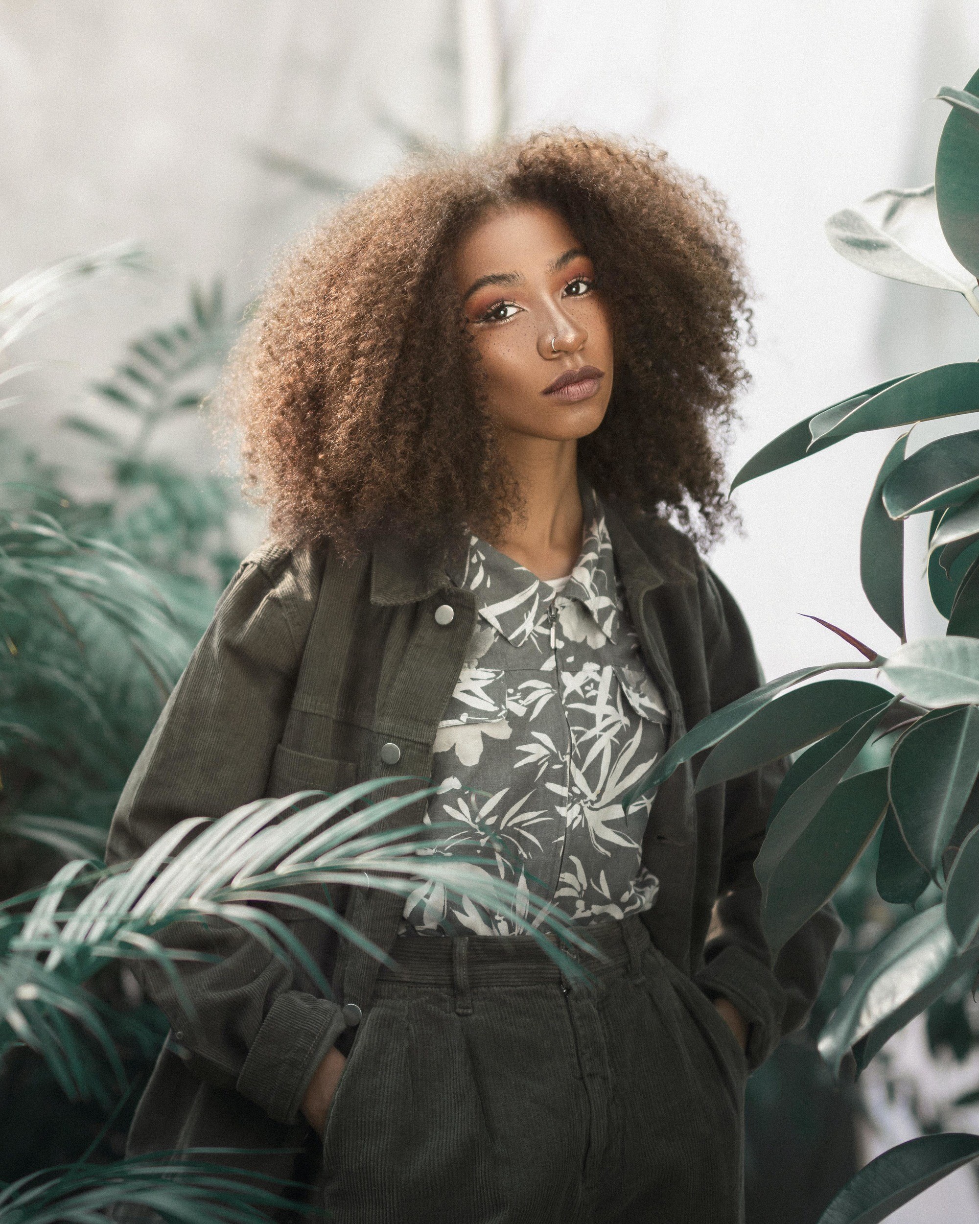 woman with big curly natural hair