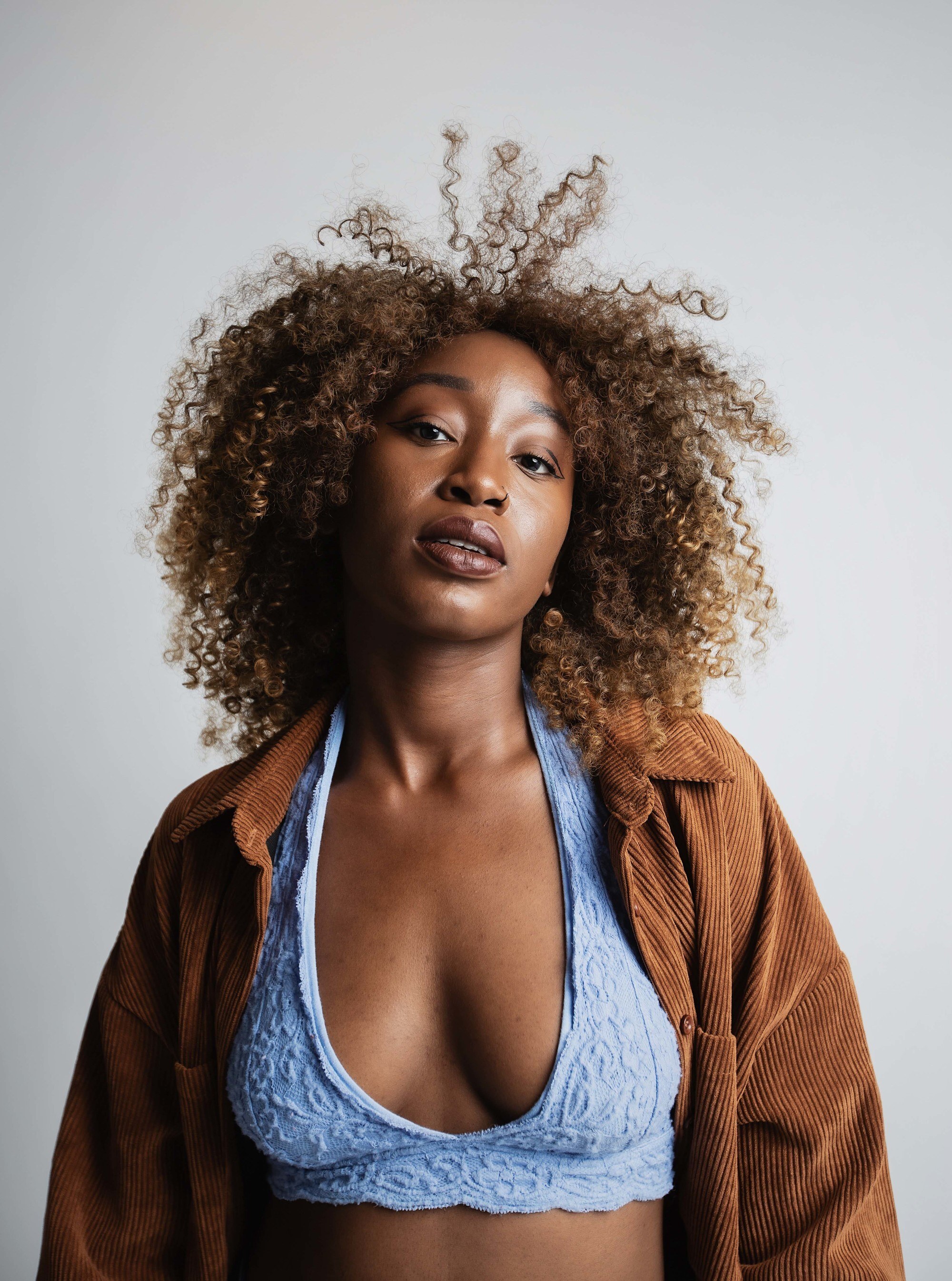 woman with curly brown hair