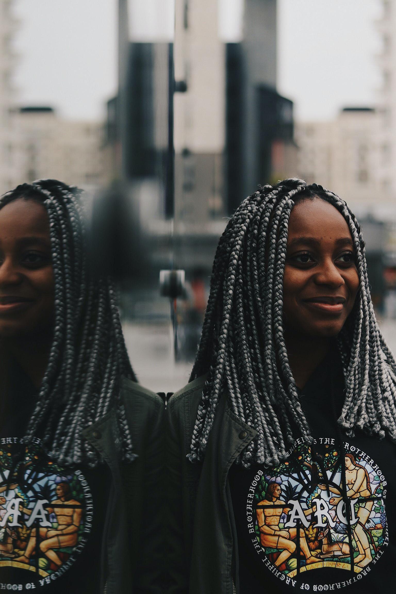 woman with long grey braids