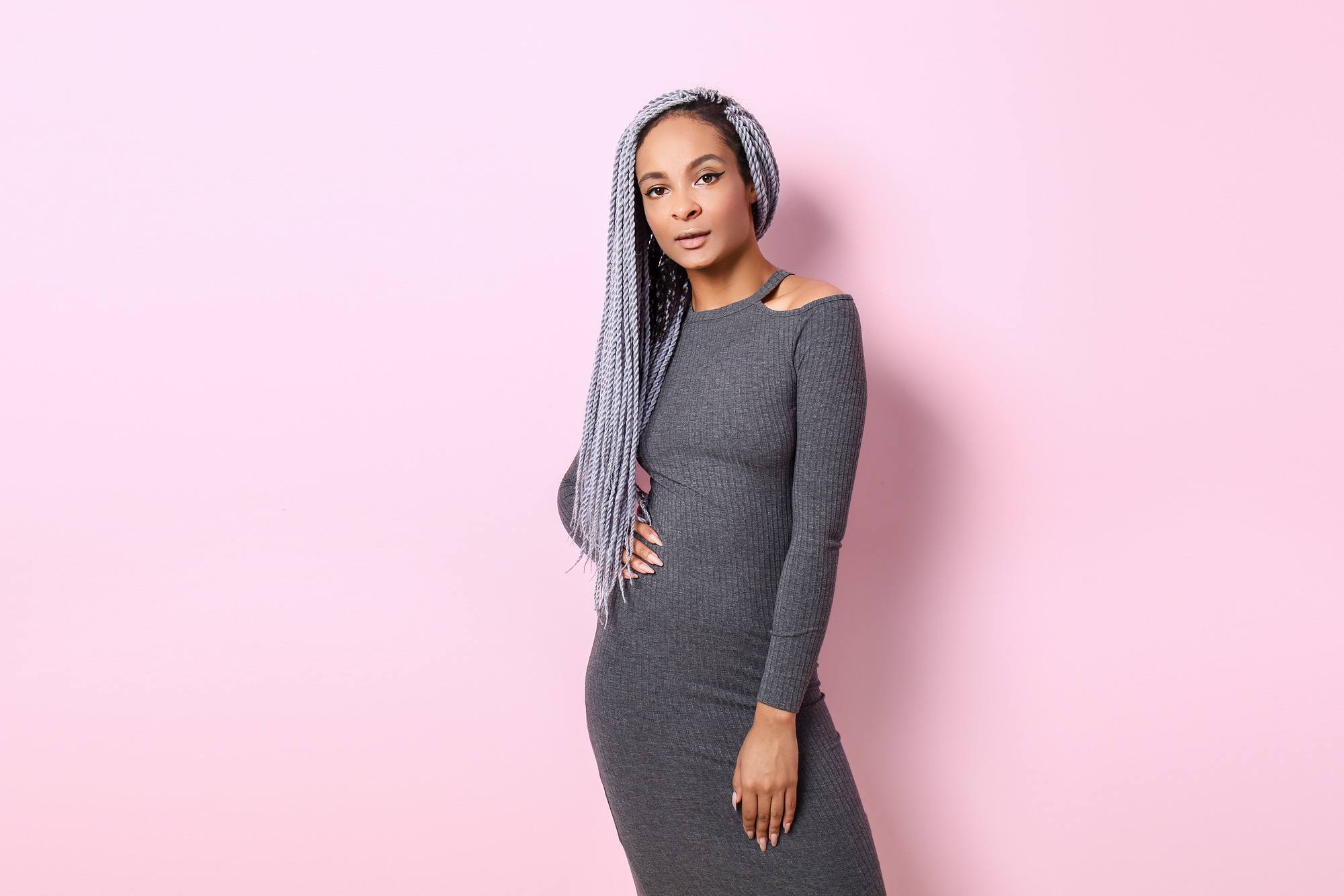 woman with very long braids