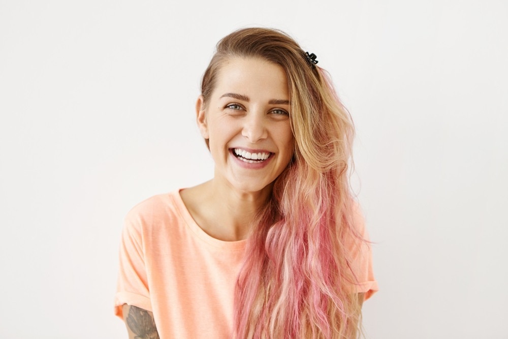 Woman with pink higlights