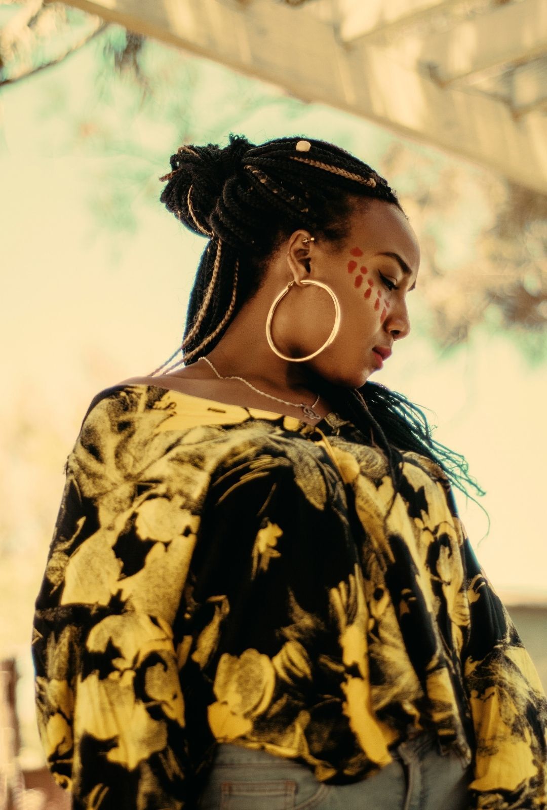 woman with long braided hair
