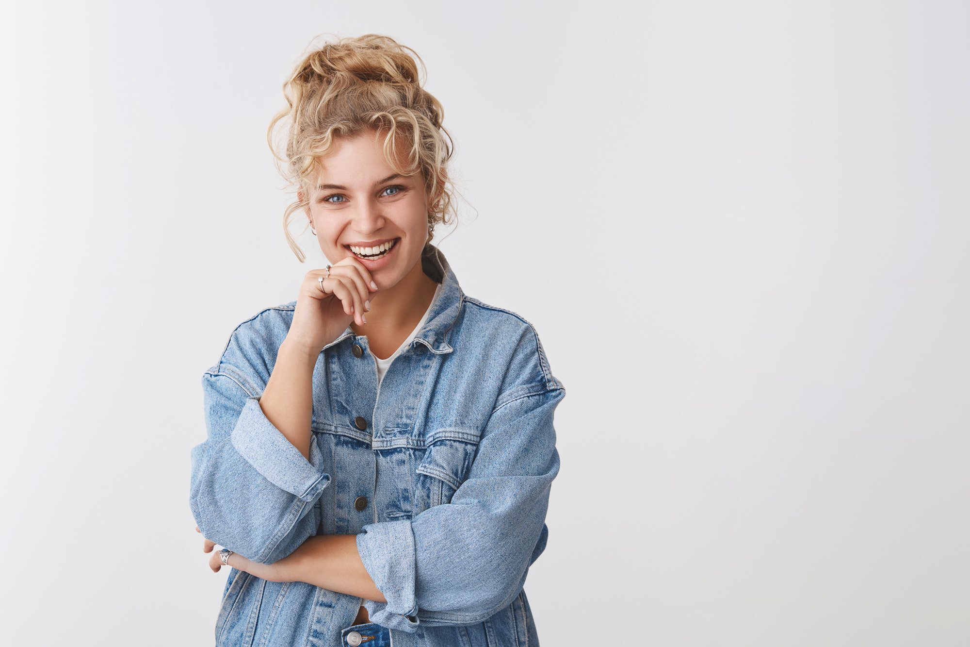 woman with blonde hair curls updo