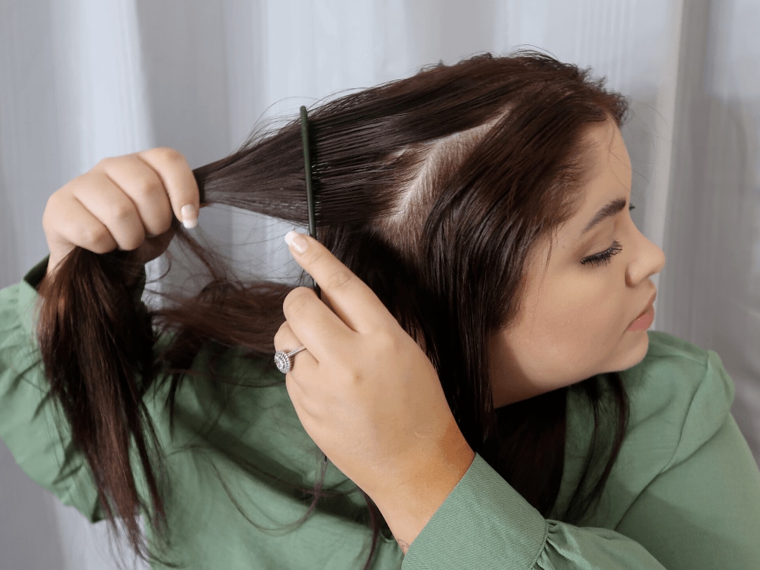 woman with a hair parting