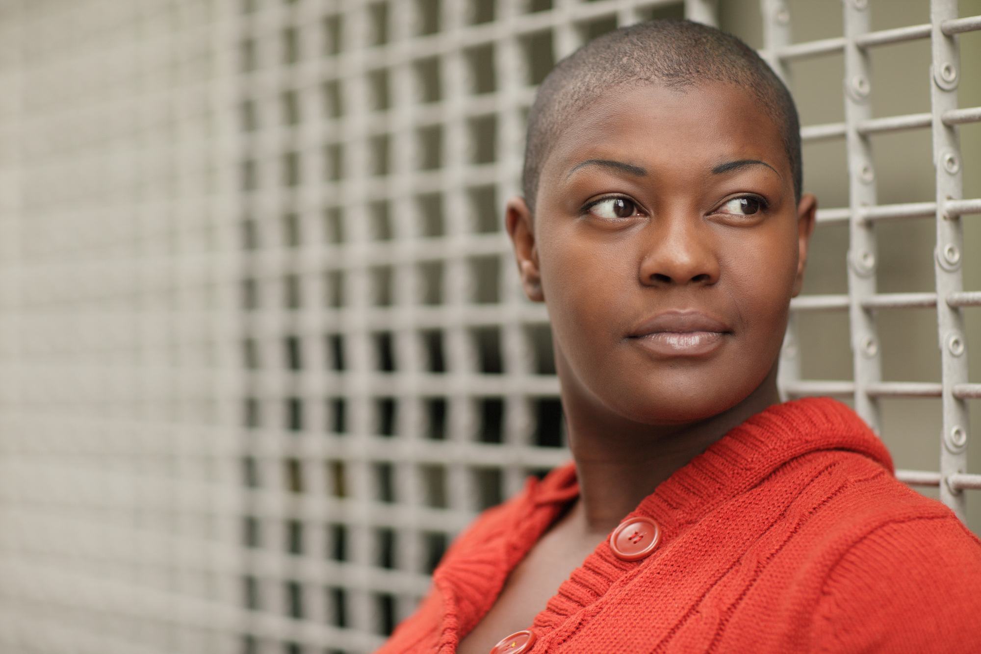 woman with a closely shaved buzzcut