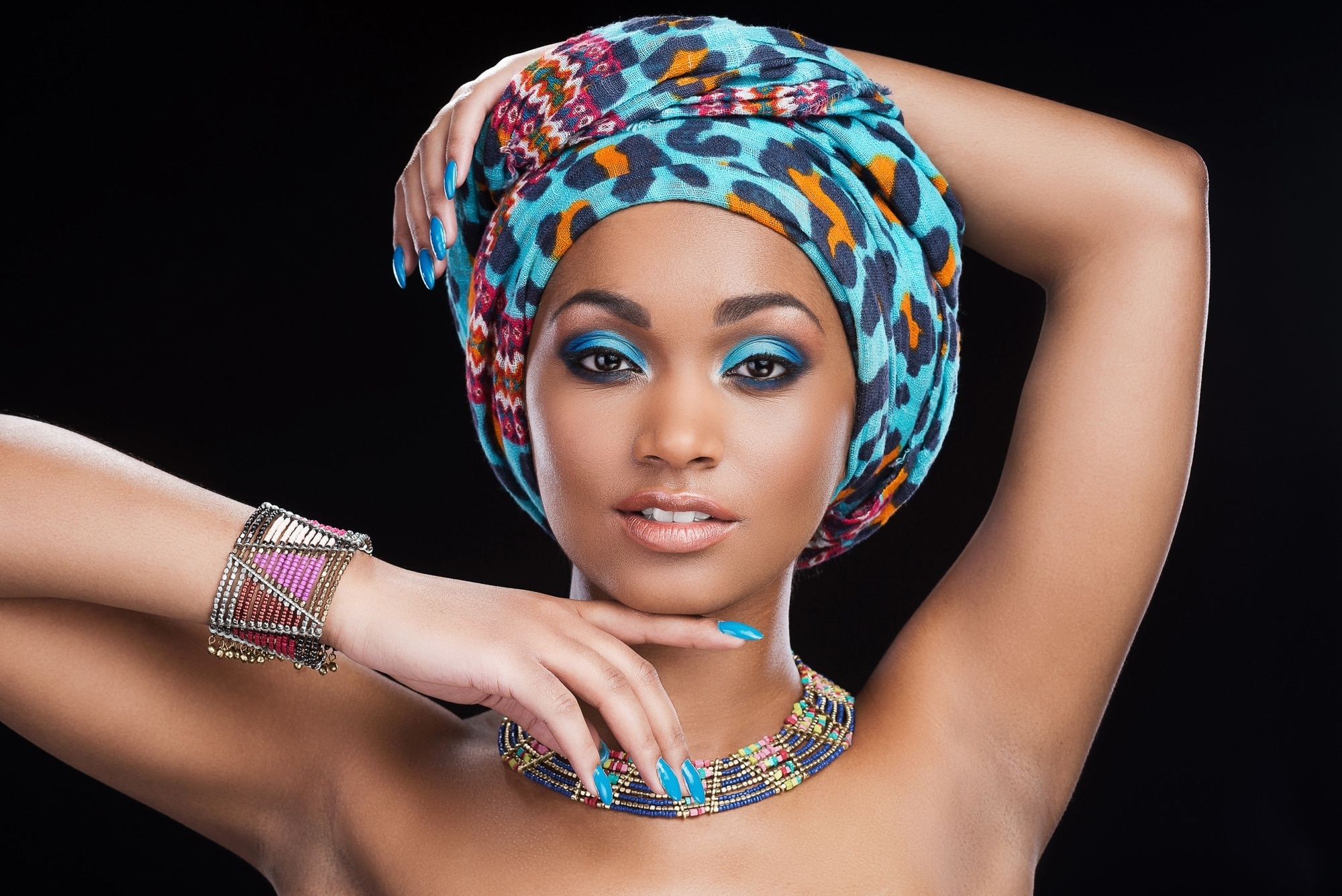 headscarf: woman wearing a regal wrap headscarf style