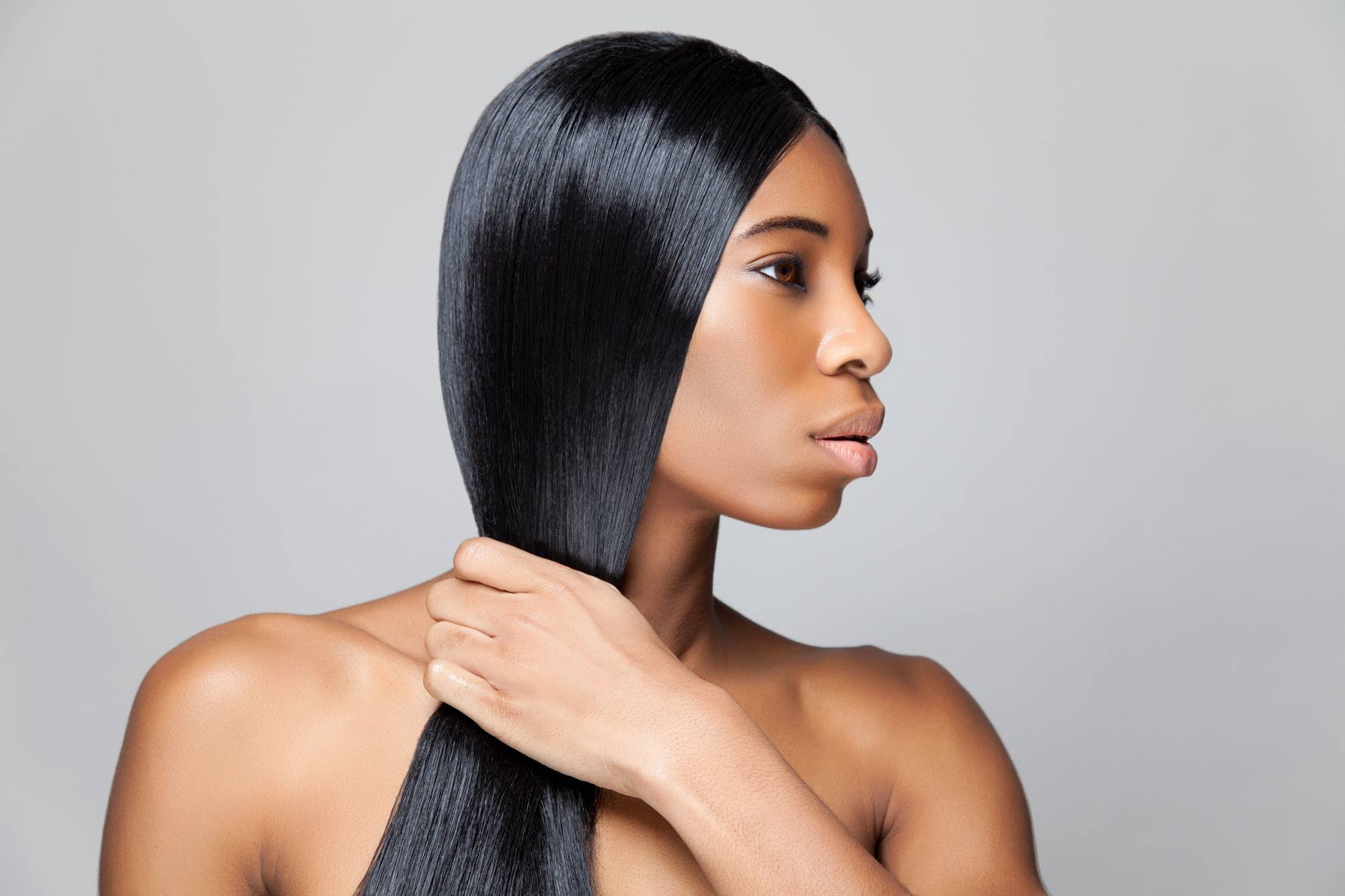 woman with long sleek dark hair