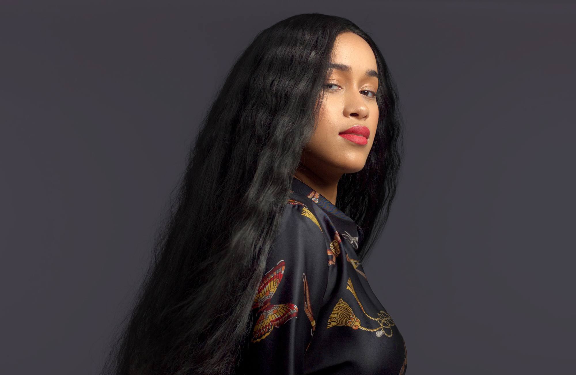 woman with long wavy hair