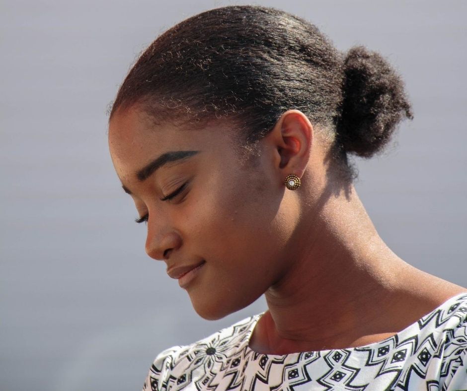 woman with a low ponytail hairstyle