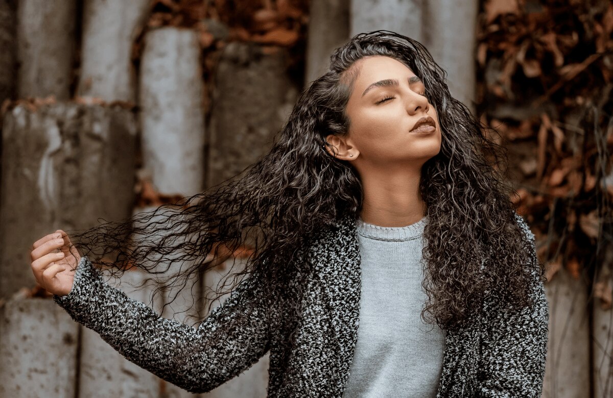 woman with half-up hairstyle