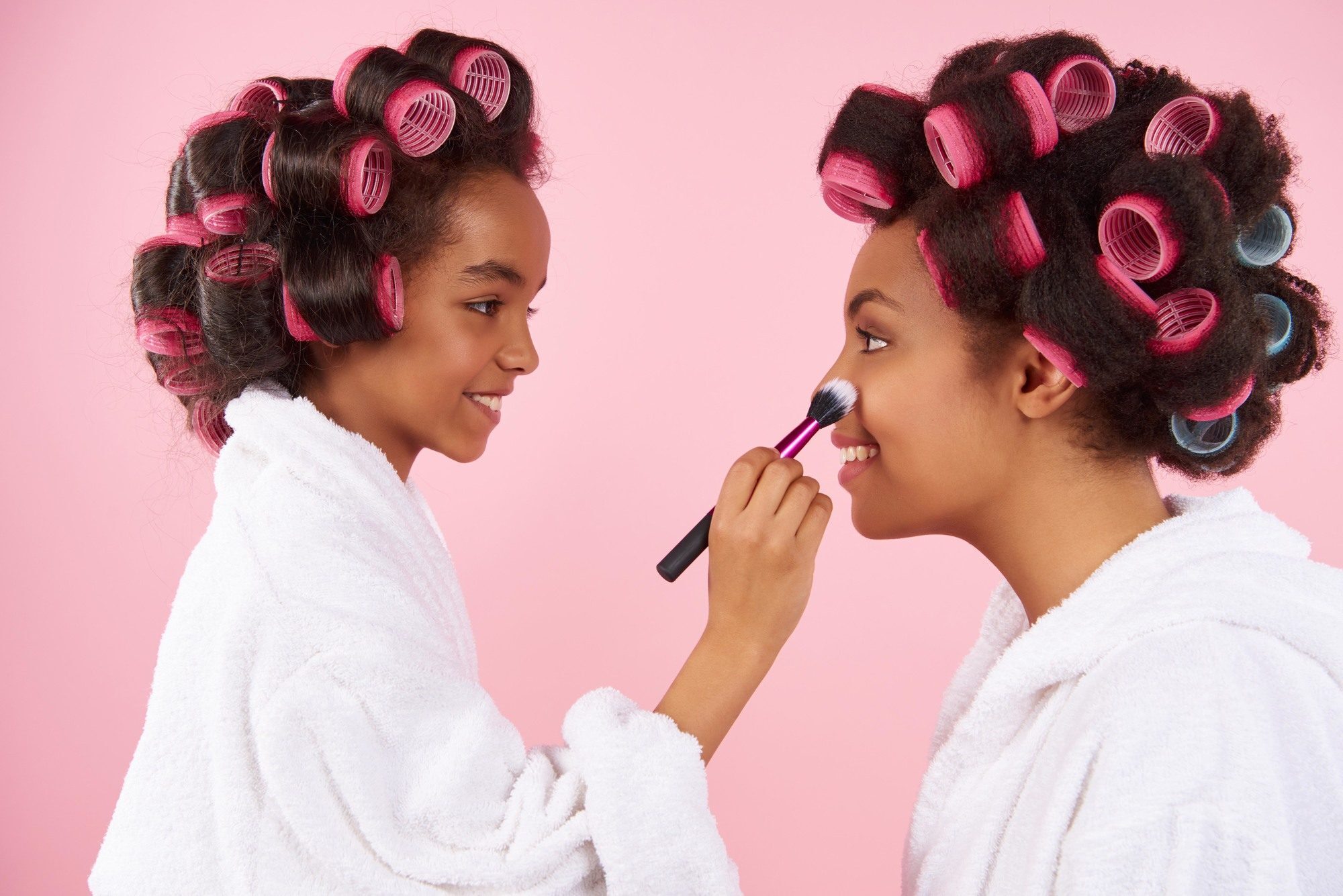 woman and child velcro hair rollers