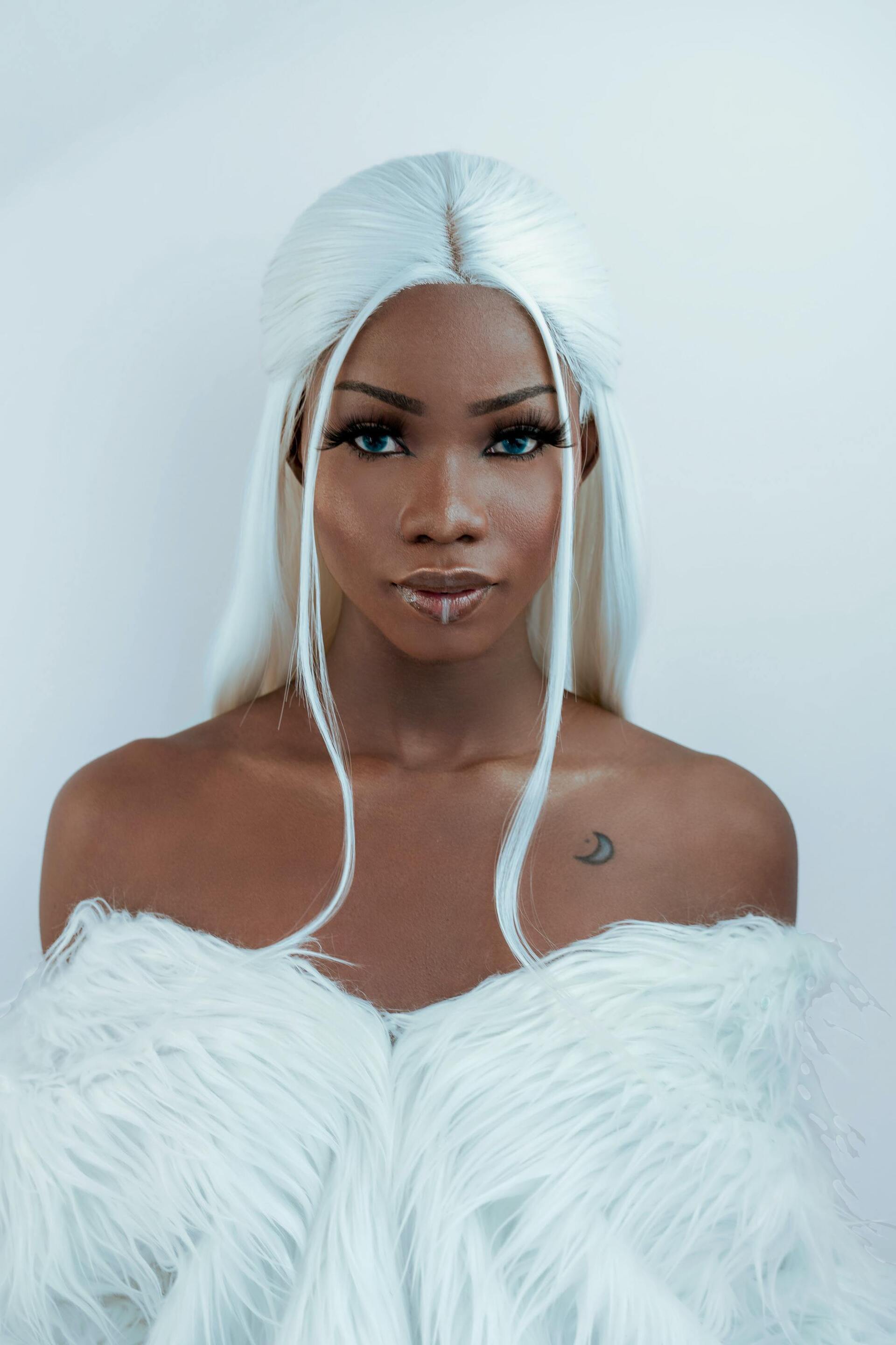 woman with long straight, sleek white hair