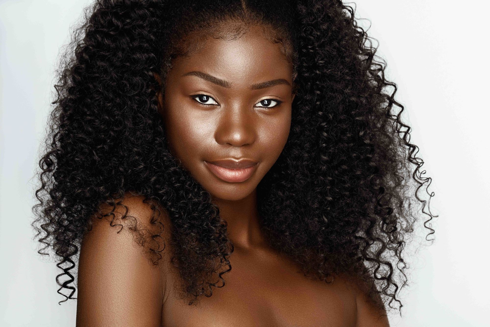 woman with long curly hair