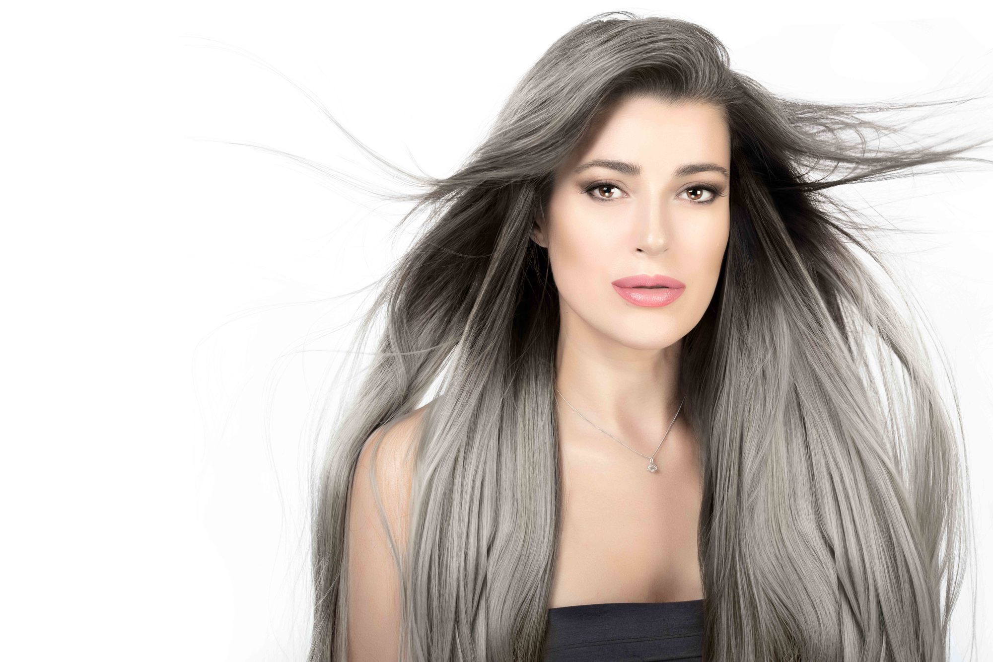 woman with long grey hair