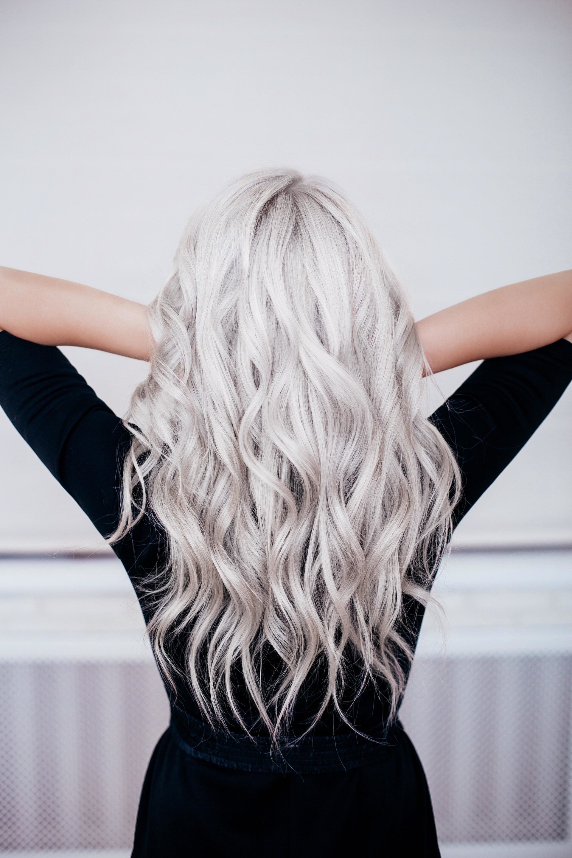 long wavy ashy light grey hair