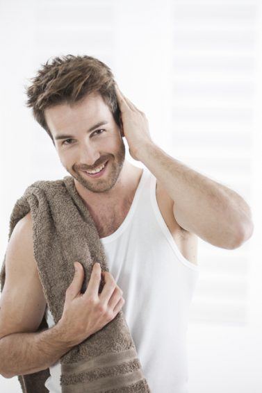 man with at home haircut