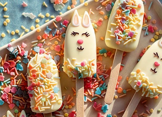 Bunny-shaped Easter Popsicle with sprinkles.