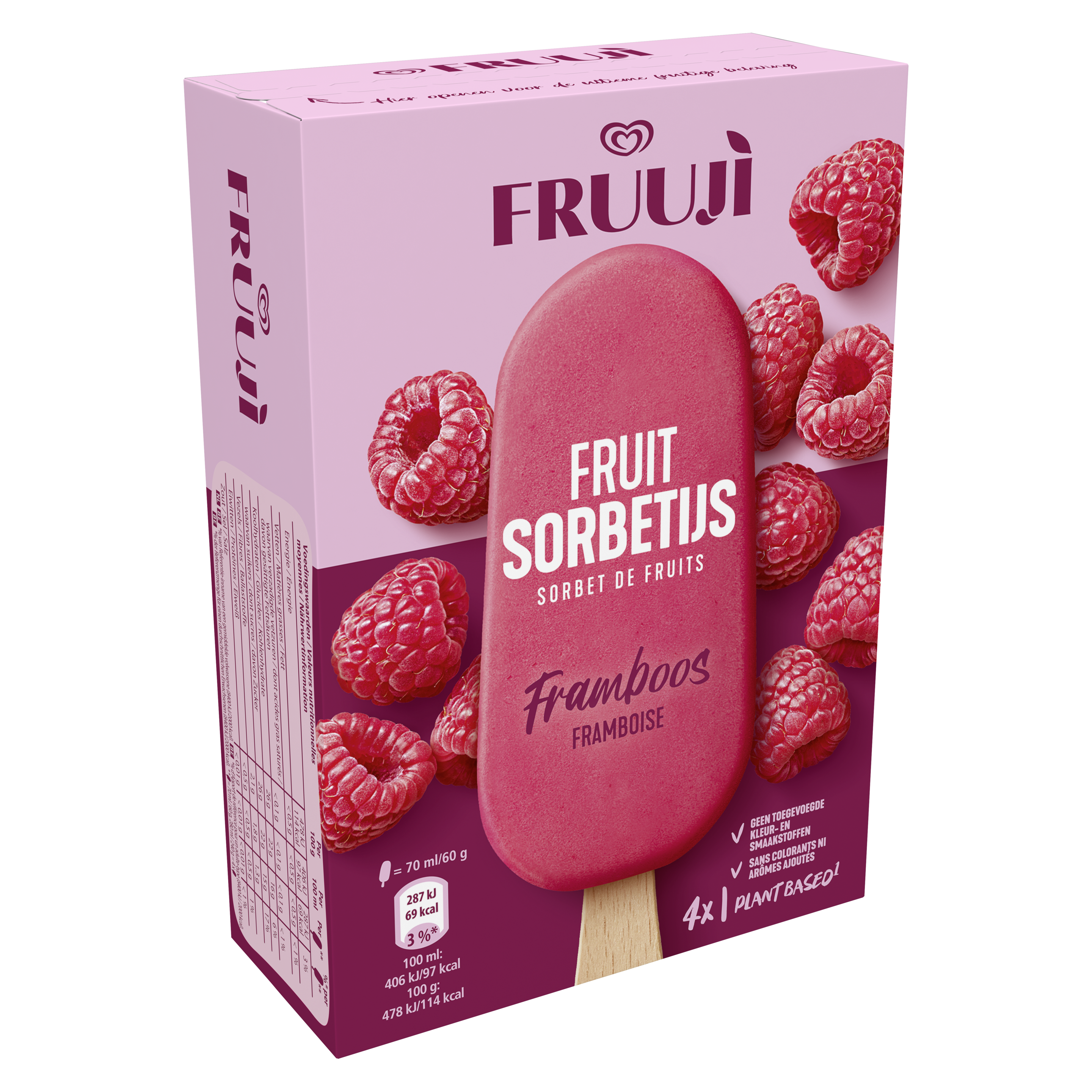 OLA Fruuji sorbetijs framboos 4 stuks packshot
