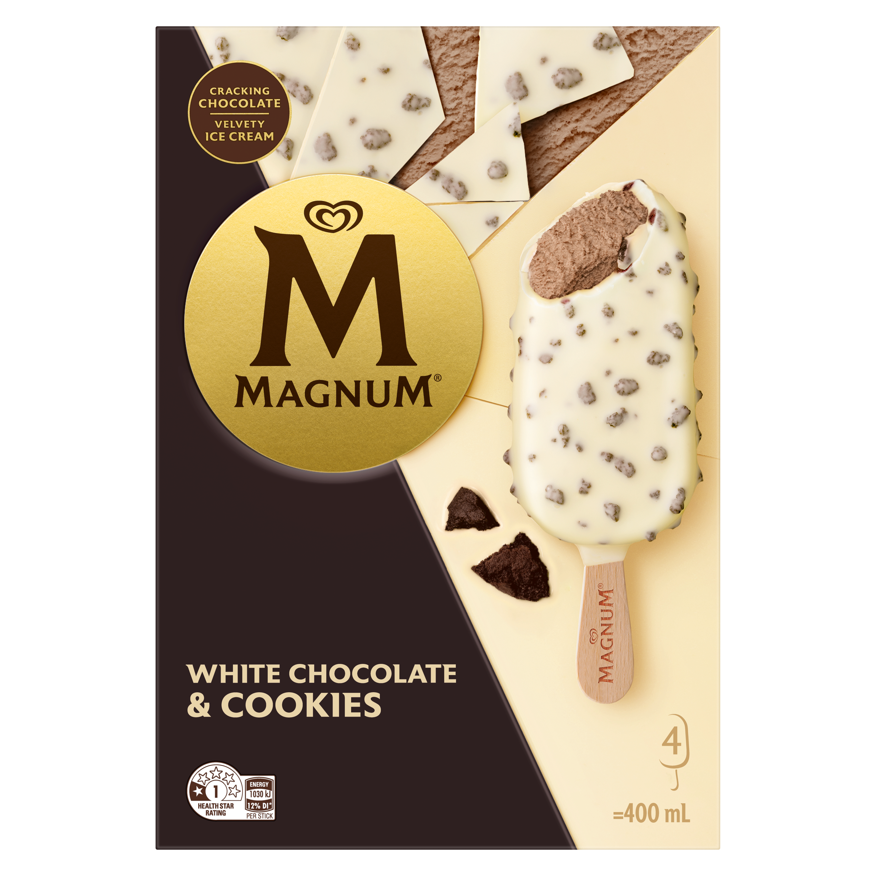 Magnum White Chocolate & Cookies Multipack x4 packshot