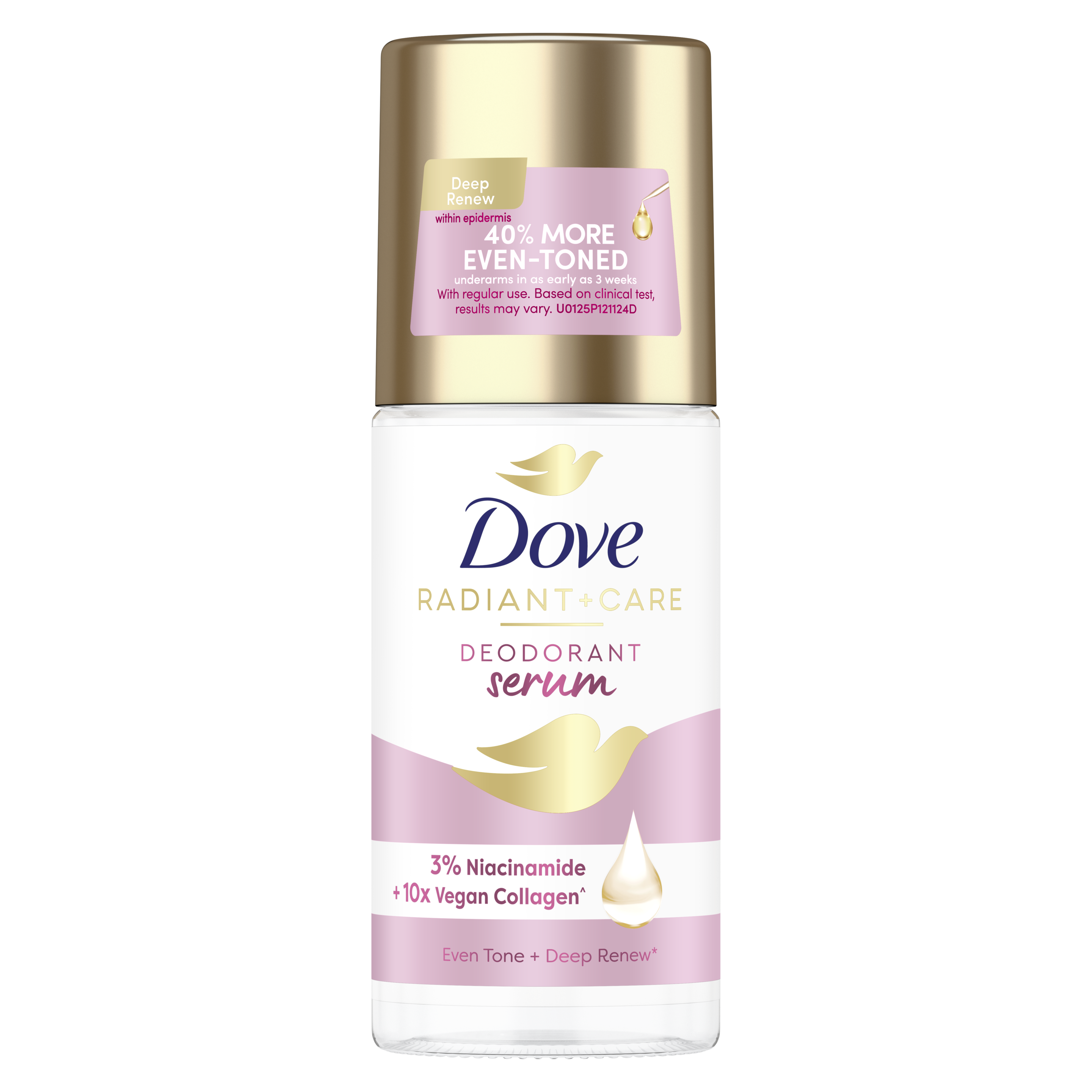 Dove Radiant + Care Deodorant Serum Roll On - Deep Renew with 3% Niacinamide and 10x Collagen