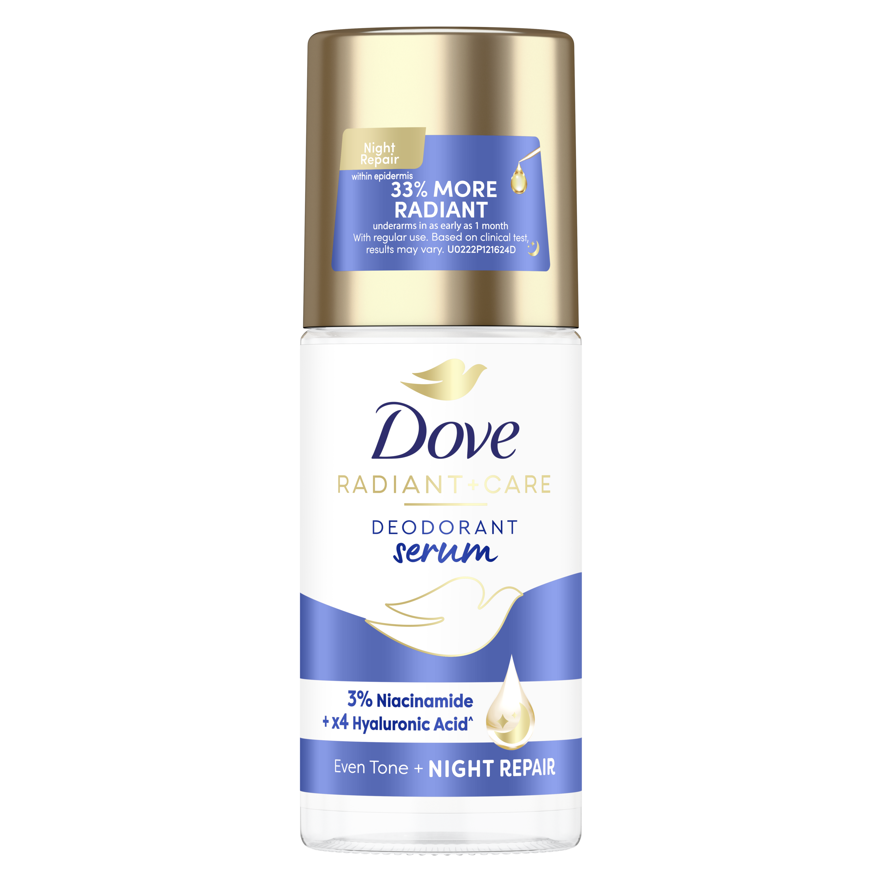 Dove Radiant + Care Deodorant Serum Roll On - Night Repair with 3% Niacinamide and x4 Hyaluronic Acid packshot