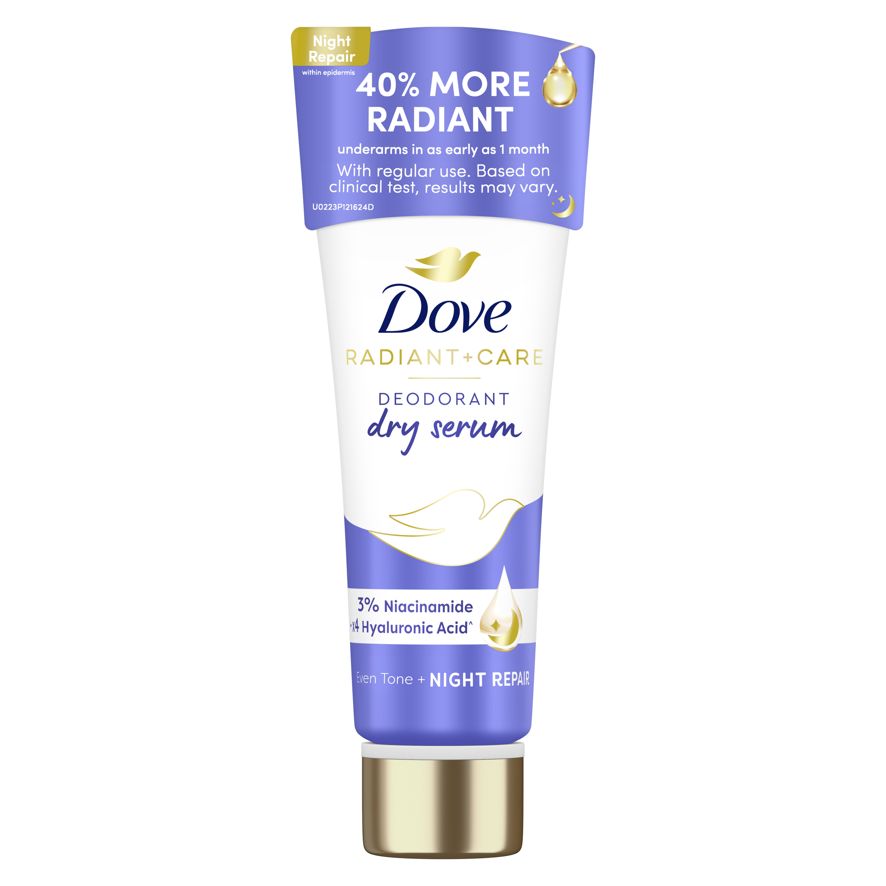 Dove Radiant + Care Deodorant Dry Serum - Night Repair with 3% Niacinamide and x4 Hyaluronic Acid packshot