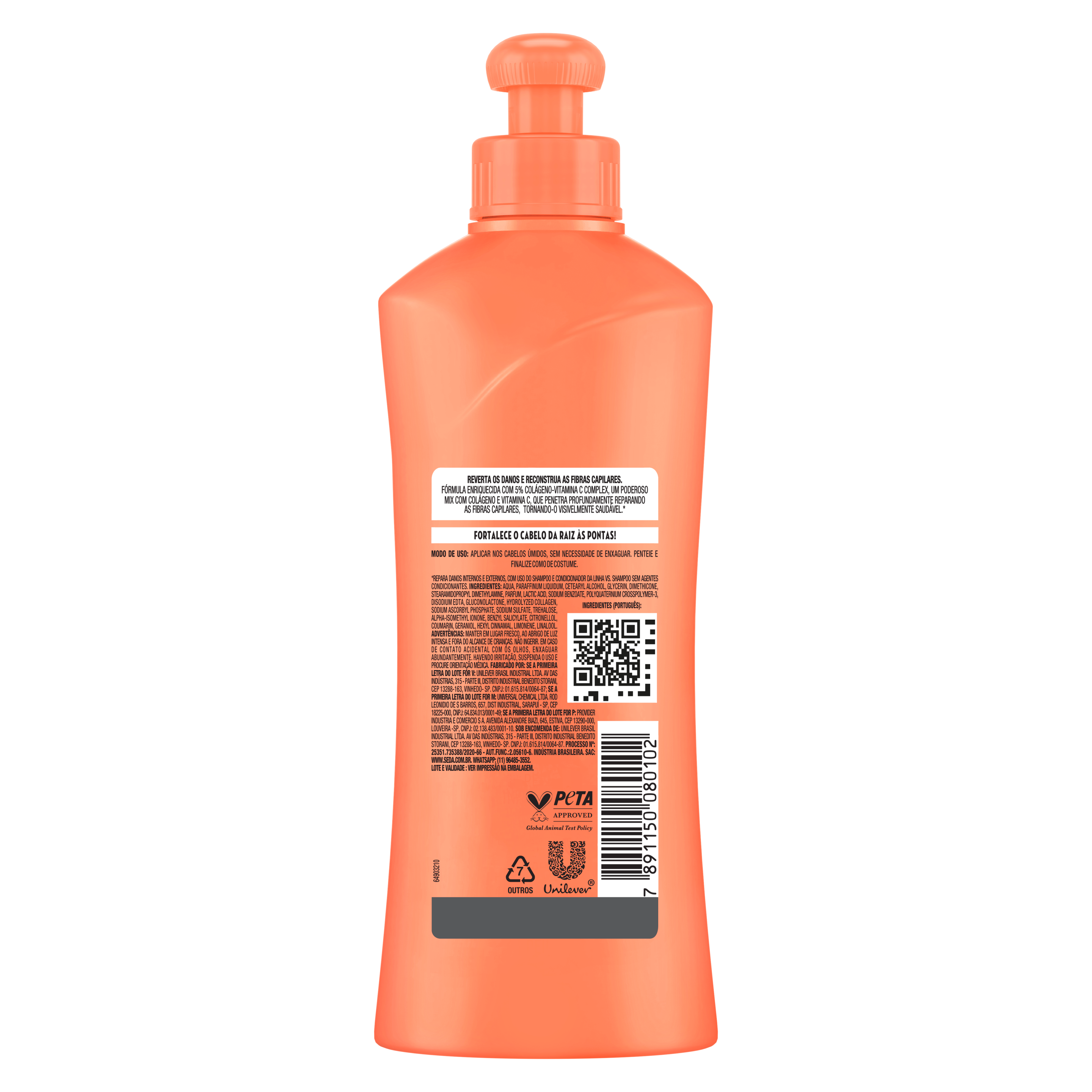 Uma imagem traseira da embalagem de Creme para Pentear Seda By Niina Secrets Colágeno e Vitamina C 300ml