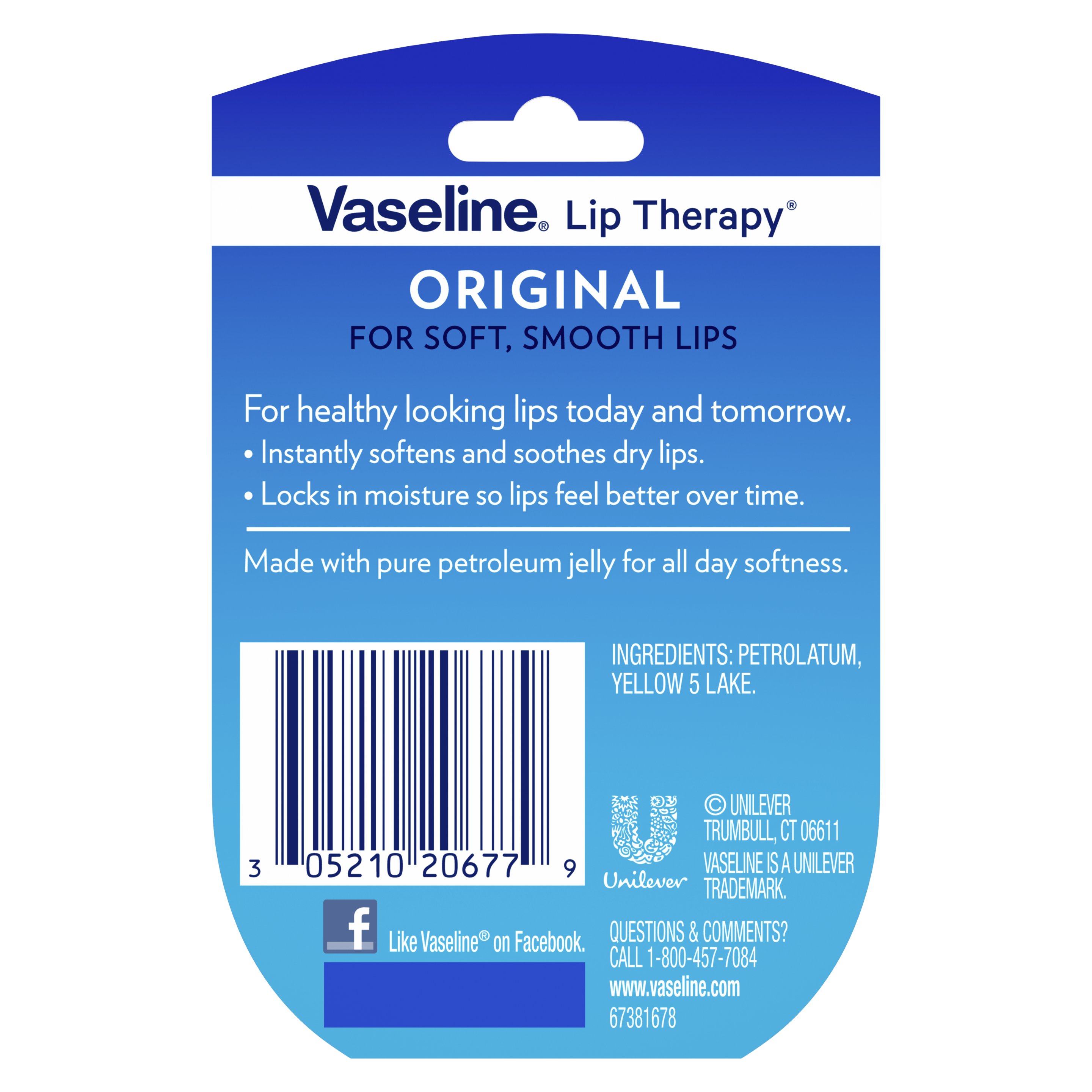 Vaseline® Lip Therapy® Original Mini back of pack packaging