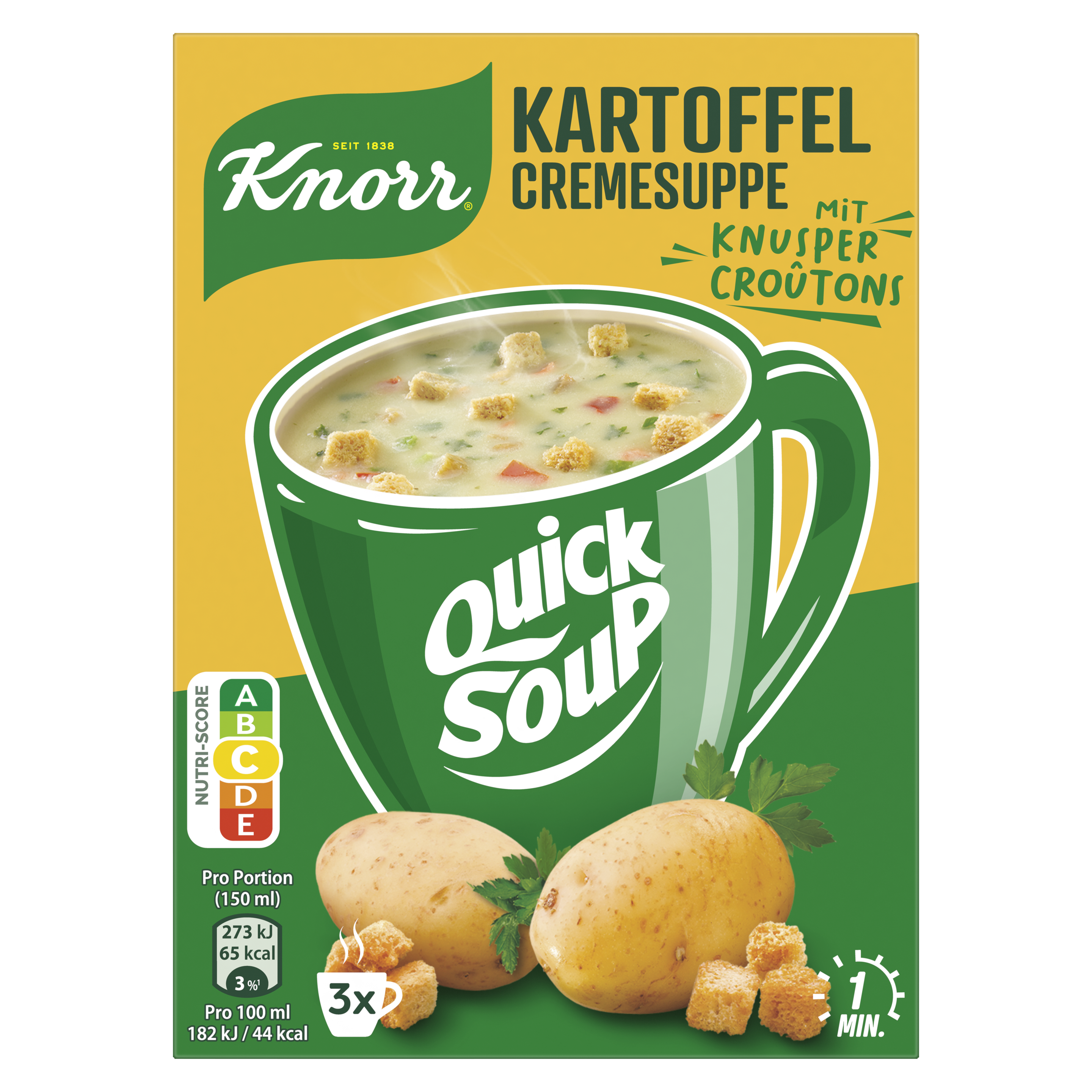 Knorr Cup a Soup Instant Suppe Kartoffelcreme ergibt 3 x 150 ml